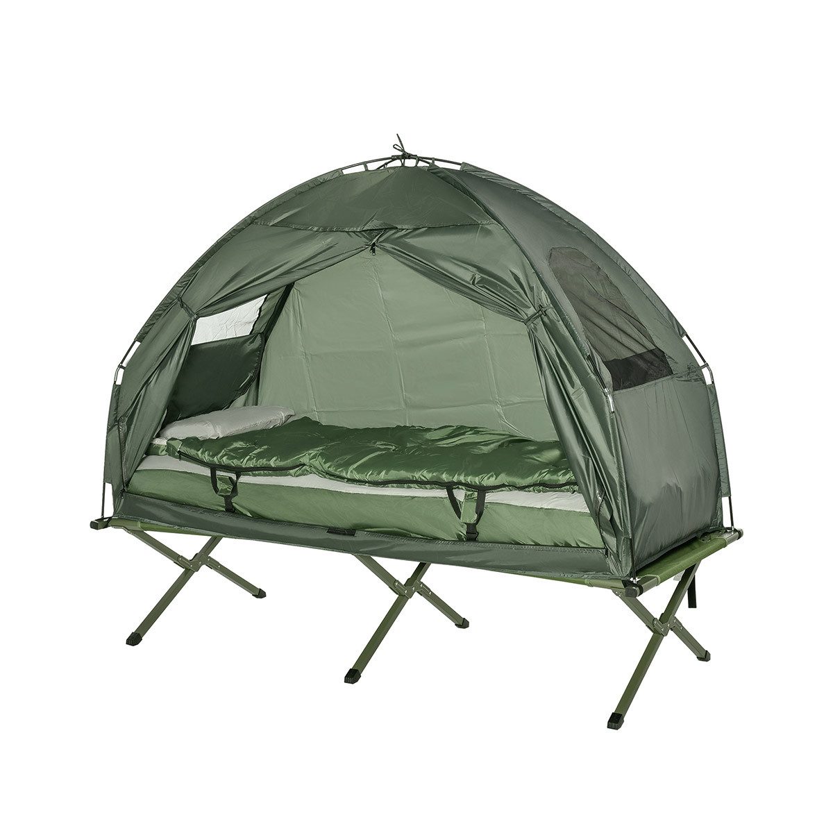 Feldbett 4 in 1 Erhöhtes Campingbett mit Feldbett Schlafsack und