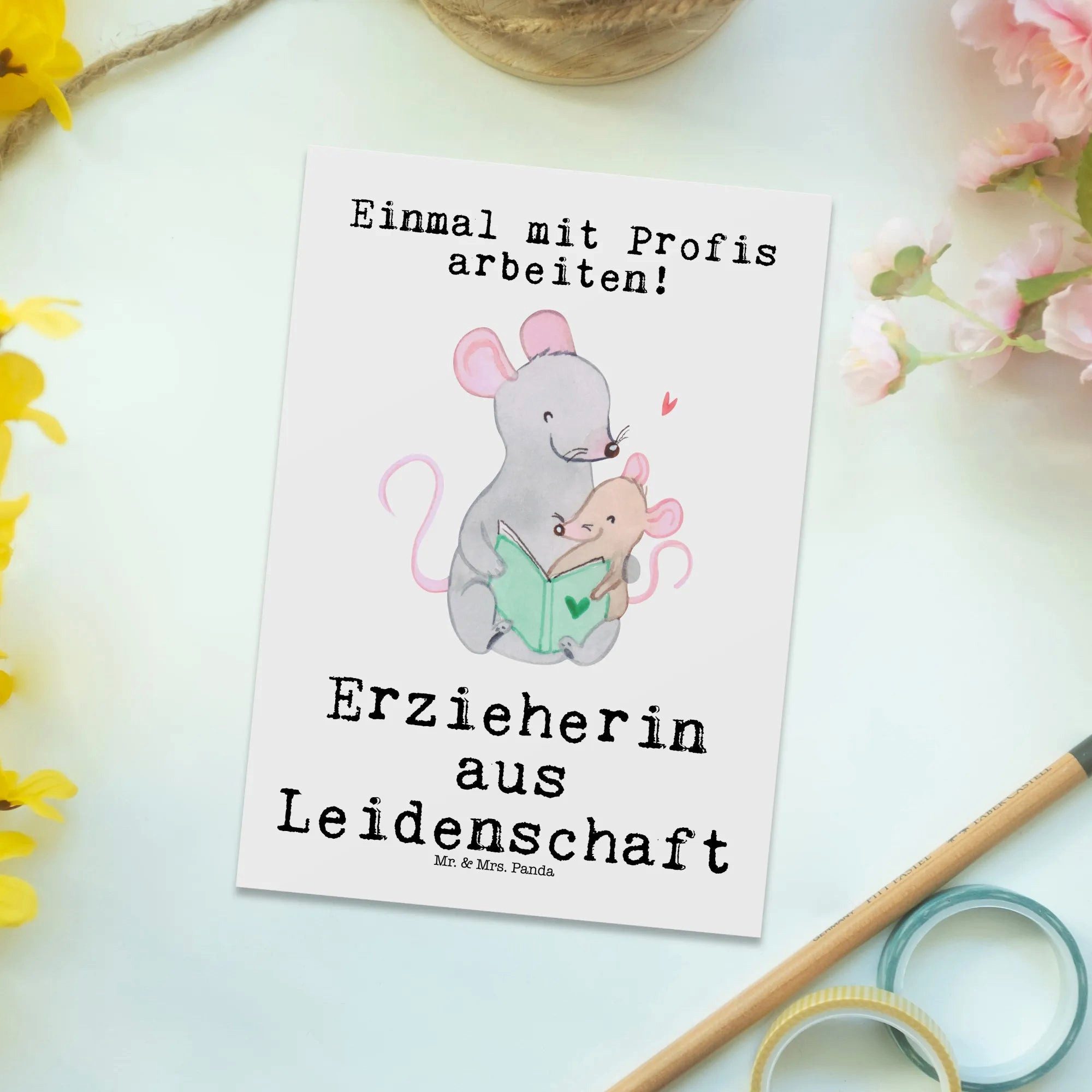 Thumbnail - Mr. & Mrs. Panda Postkarte Erzieherin Leidenschaft - Weiß - Geschenk, Vorlesen, Karte, Ausbildun, Glänzende Vorderseite