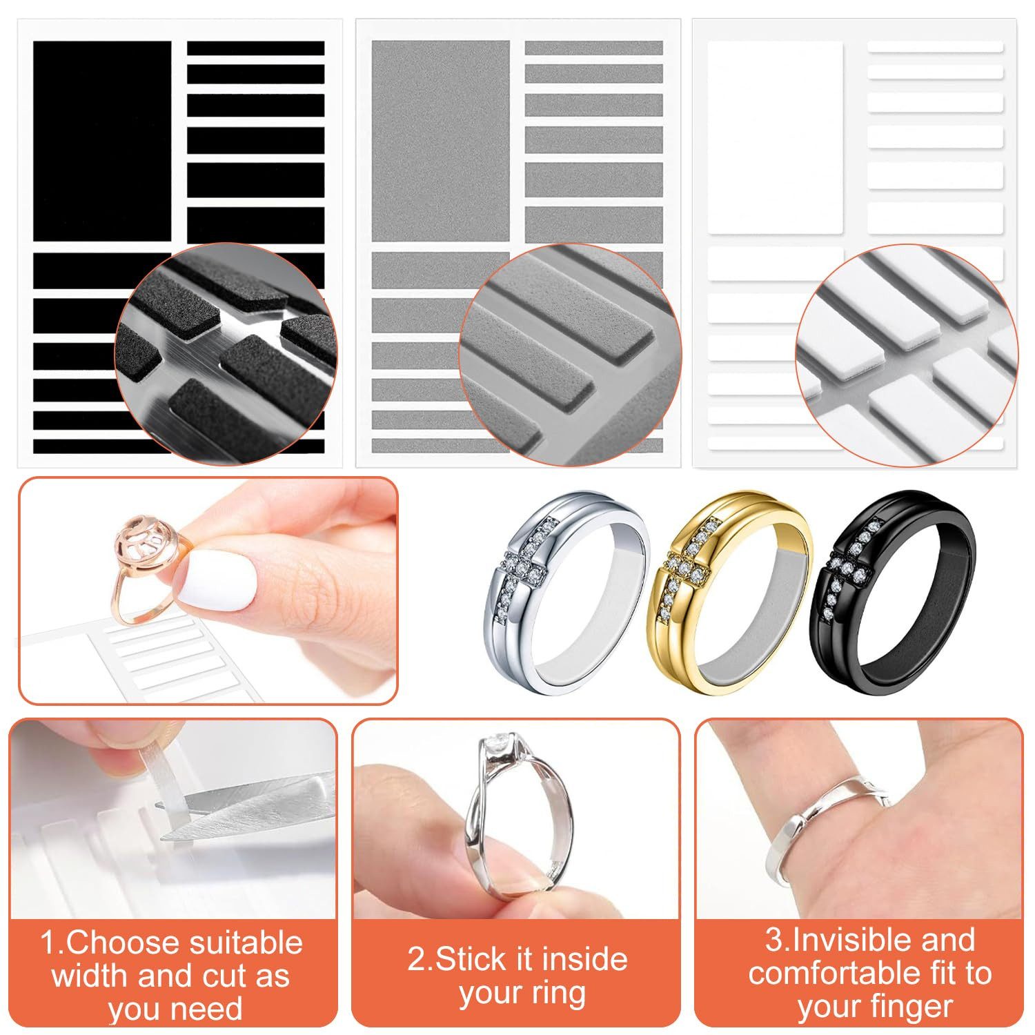 Coonoor Ringmaß 17 Stück Ringgrößenversteller Set (4 Transparente Spiralfaden für Ringgrößenbestimmung, 17-tlg., 8 Größen Transparente Ringeinsteller), mit Ring – Bild 3 von 5