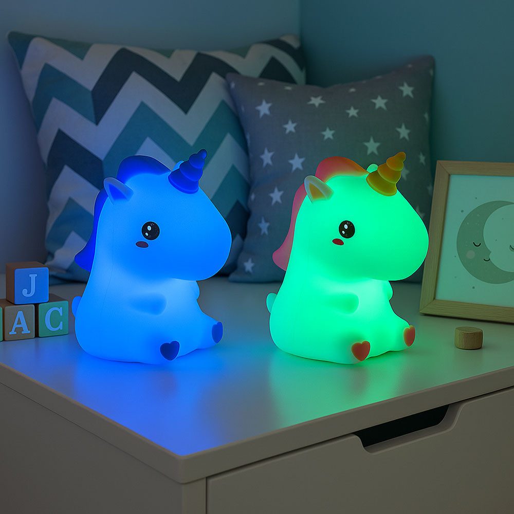 GLOBO LIGHTING LED Tischleuchte, LED-Leuchtmittel fest verbaut, Warmweiß, Farbwechsel, Kinderlampe Tischlampe Nachtlicht Einhorn Touchdimmer Akku LED 2x