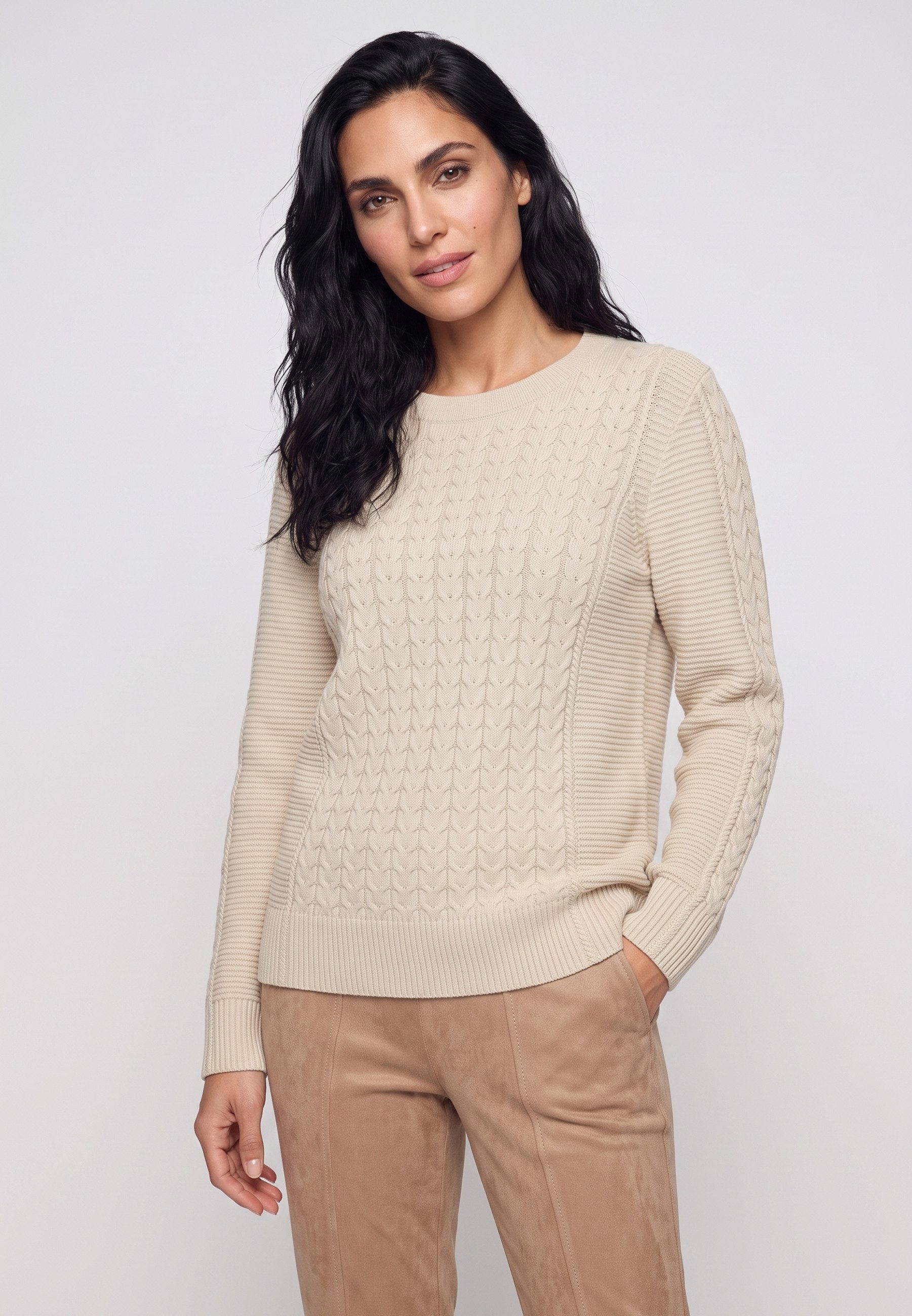 Olsen Strickpullover mit Zopfmuster und Rundhalsausschnitt