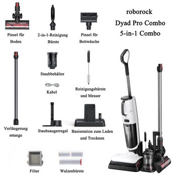 Roborock Nass-Trocken-Saugroboter Dyad Pro Combo Nass- & Trockensauger, 17000Pa, 260,00 W, 5-in-1 Nass Trockensauger Kabelloser Wischsauger kabellos mit Akku Staubsauger für Teppichreinigung, elektrische Minibürste und 2 Reinigungsköpfe, APP, Sprachsteuerung, 5-in-1 Combo