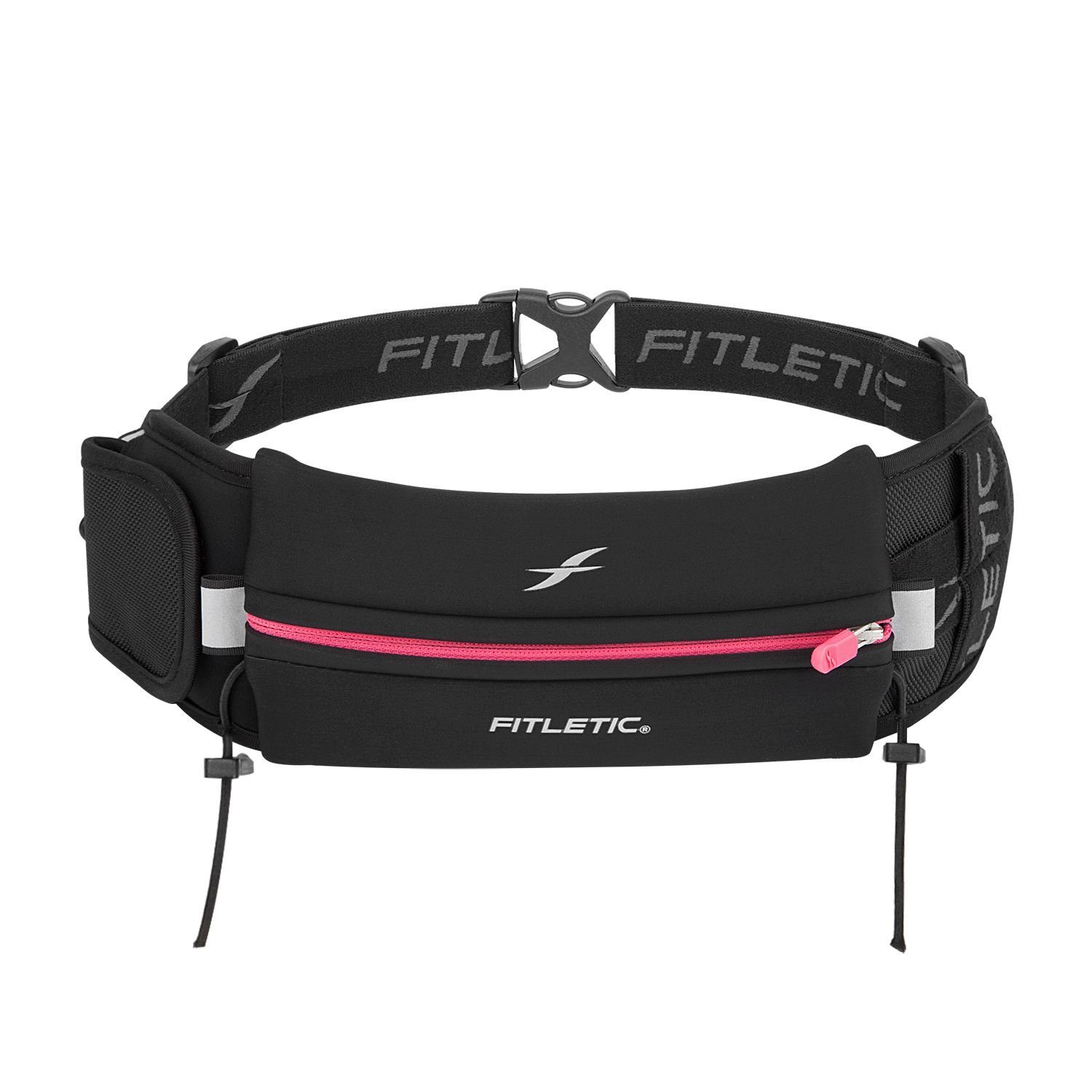 Fitletic Laufgürtel Laufgürtel "Ultimate 2" für Handy, Sportgürtel, Fitnessgürtel Premium Laufausrüstung Schwarz /Pink