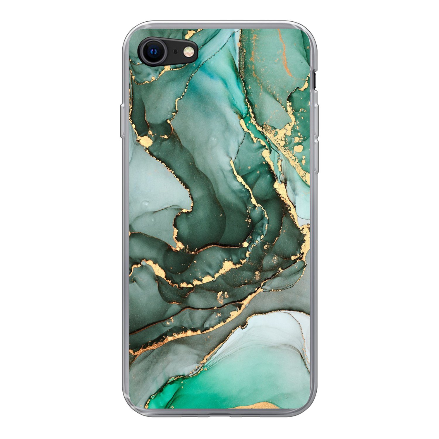 MuchoWow Handyhülle für Apple iPhone 7 Gold - Marmor - Grün - Luxus - Marmoroptik - Grau, Smartphone-Bumper, Print, Handy Schutzhülle Dünn