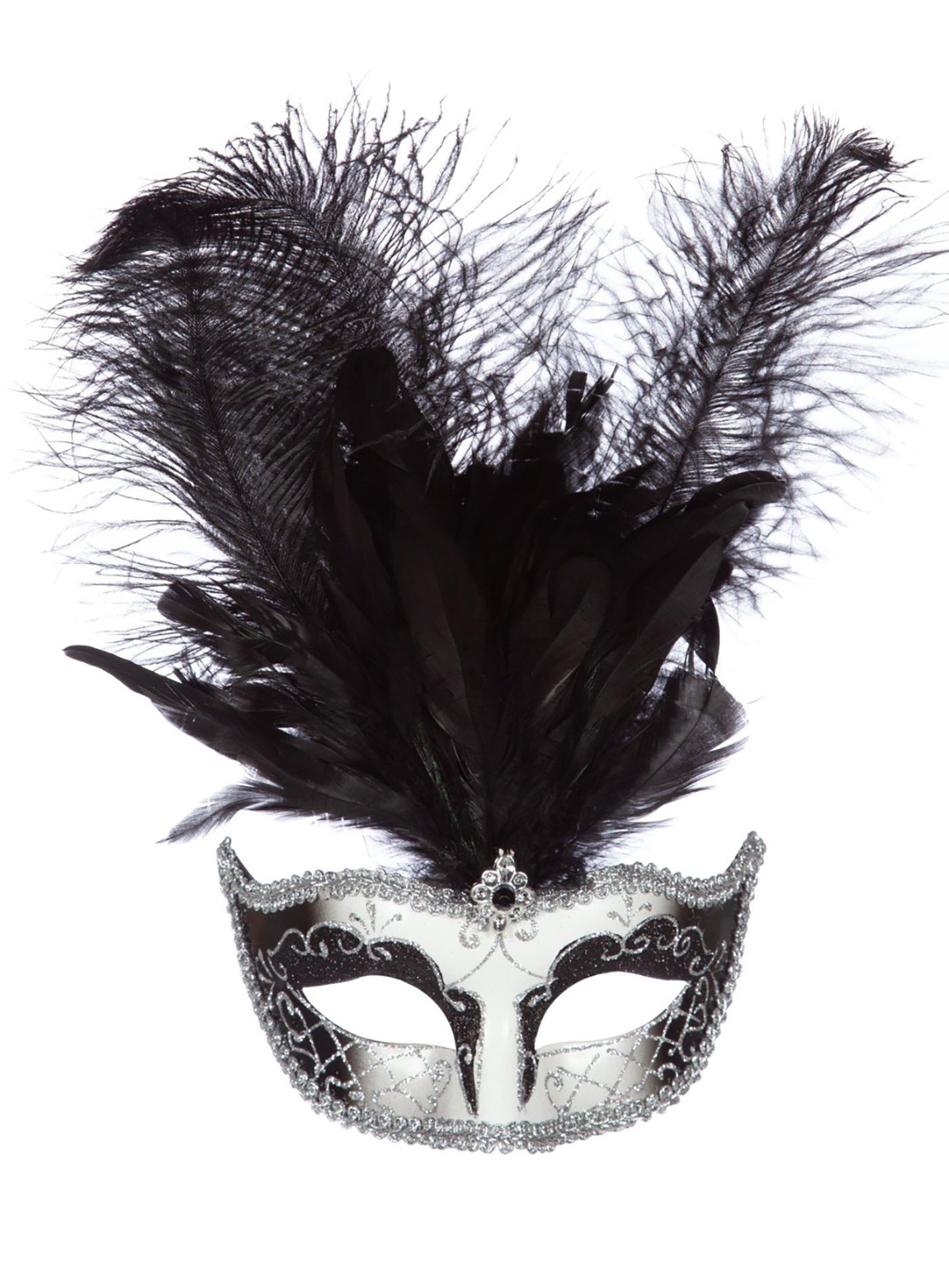 Metamorph Verkleidungsmaske Venezianische Federmaske silber, Ideal für venezianischen Maskenball, Krimidinner oder barocke Kostüme