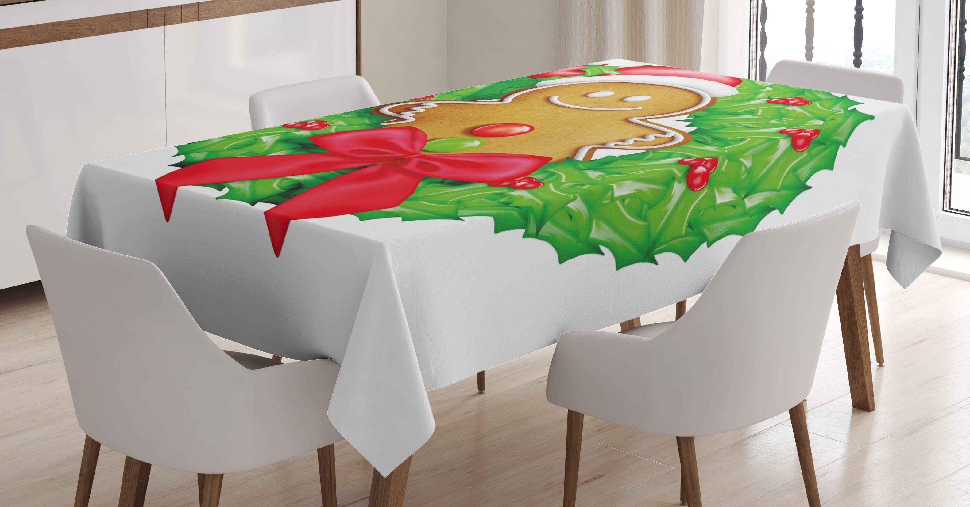 Abakuhaus Tischdecke Farbfest Waschbar Für den Außen Bereich geeignet Klare Farben, Lebkuchenmann Weihnachtskranz