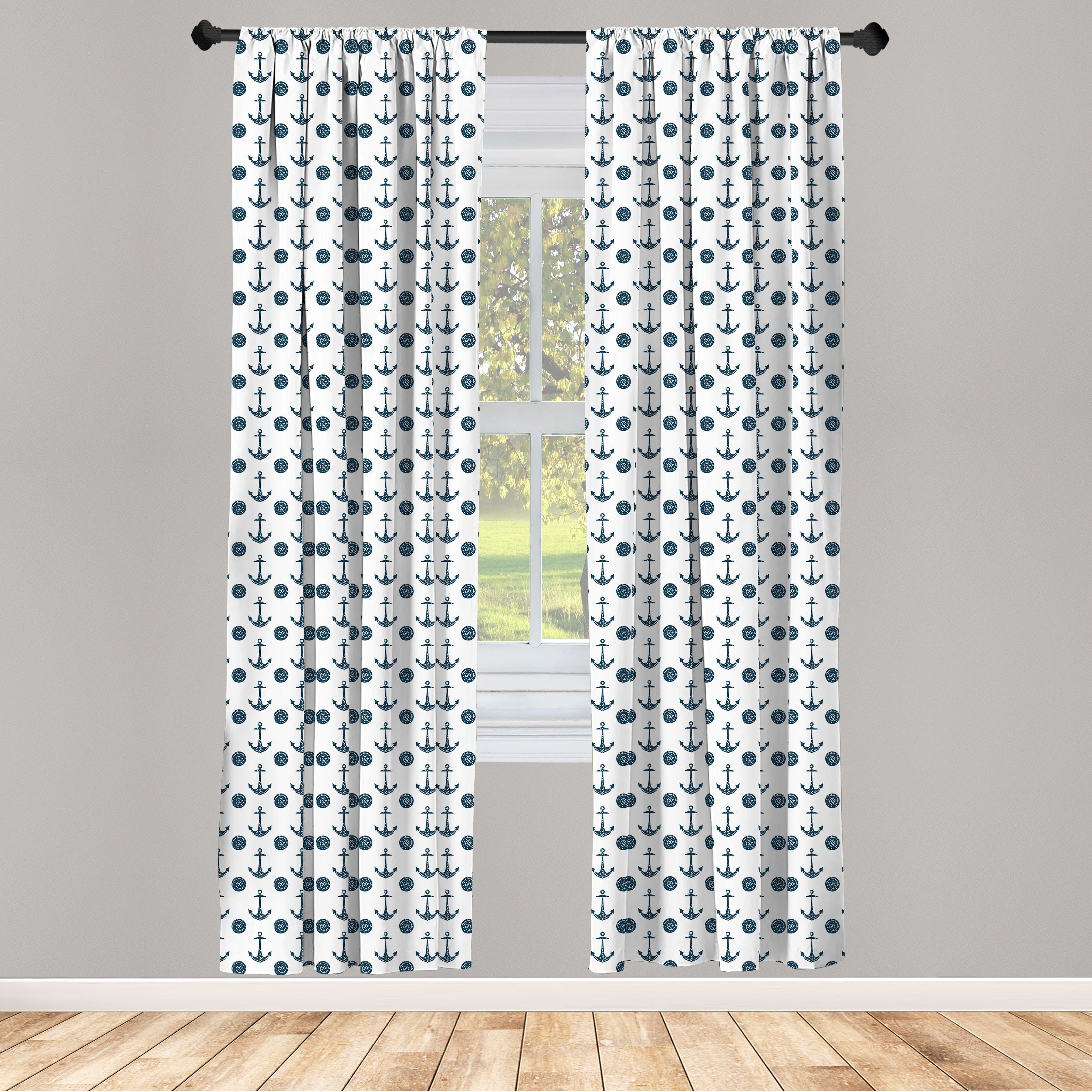 Gardine Vorhang für Wohnzimmer Schlafzimmer Dekor, Abakuhaus, Microfaser, Nautical Blau Anker und Muscheln