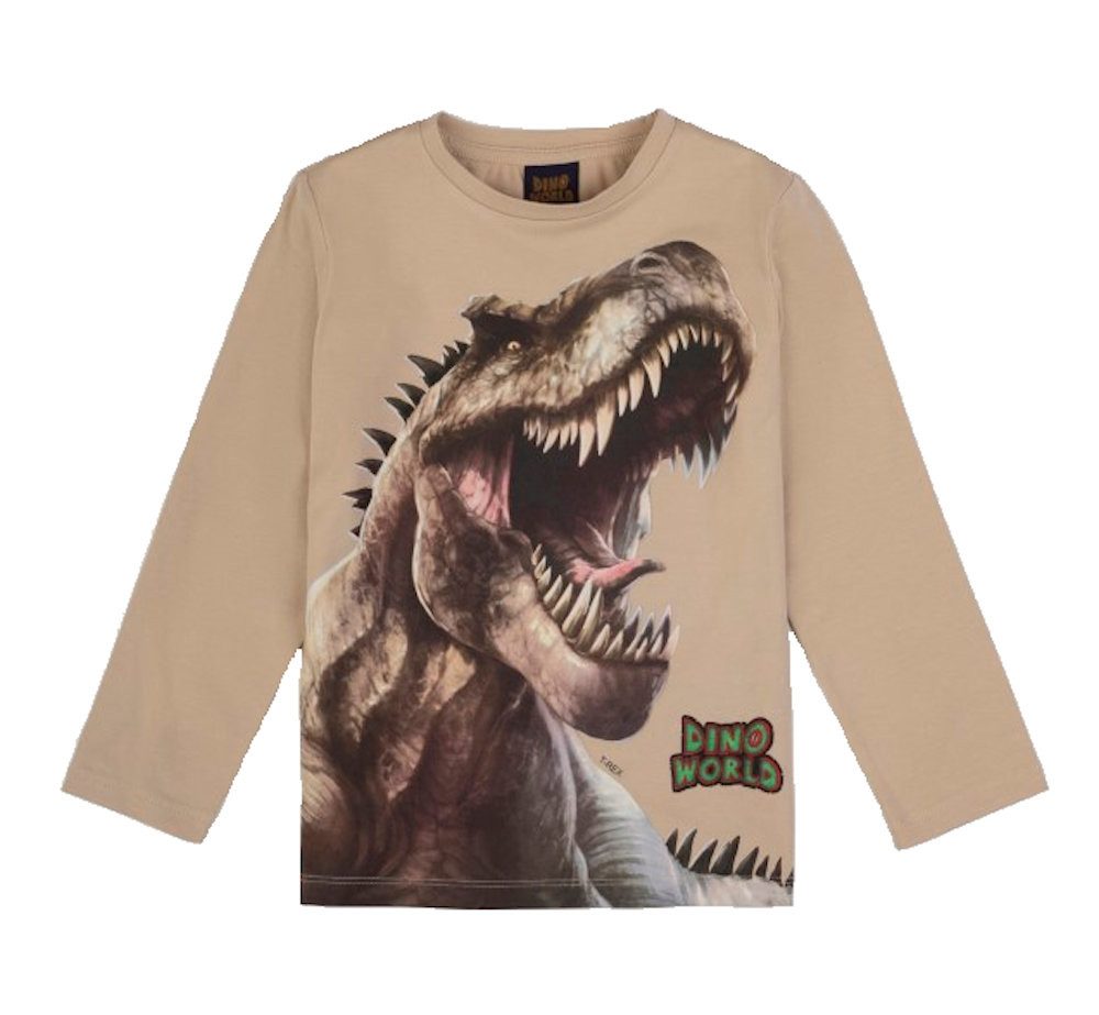 Dino World Langarmshirt Dino World Dinosaurier T-Rex Langarmshirt beige (1-tlg)