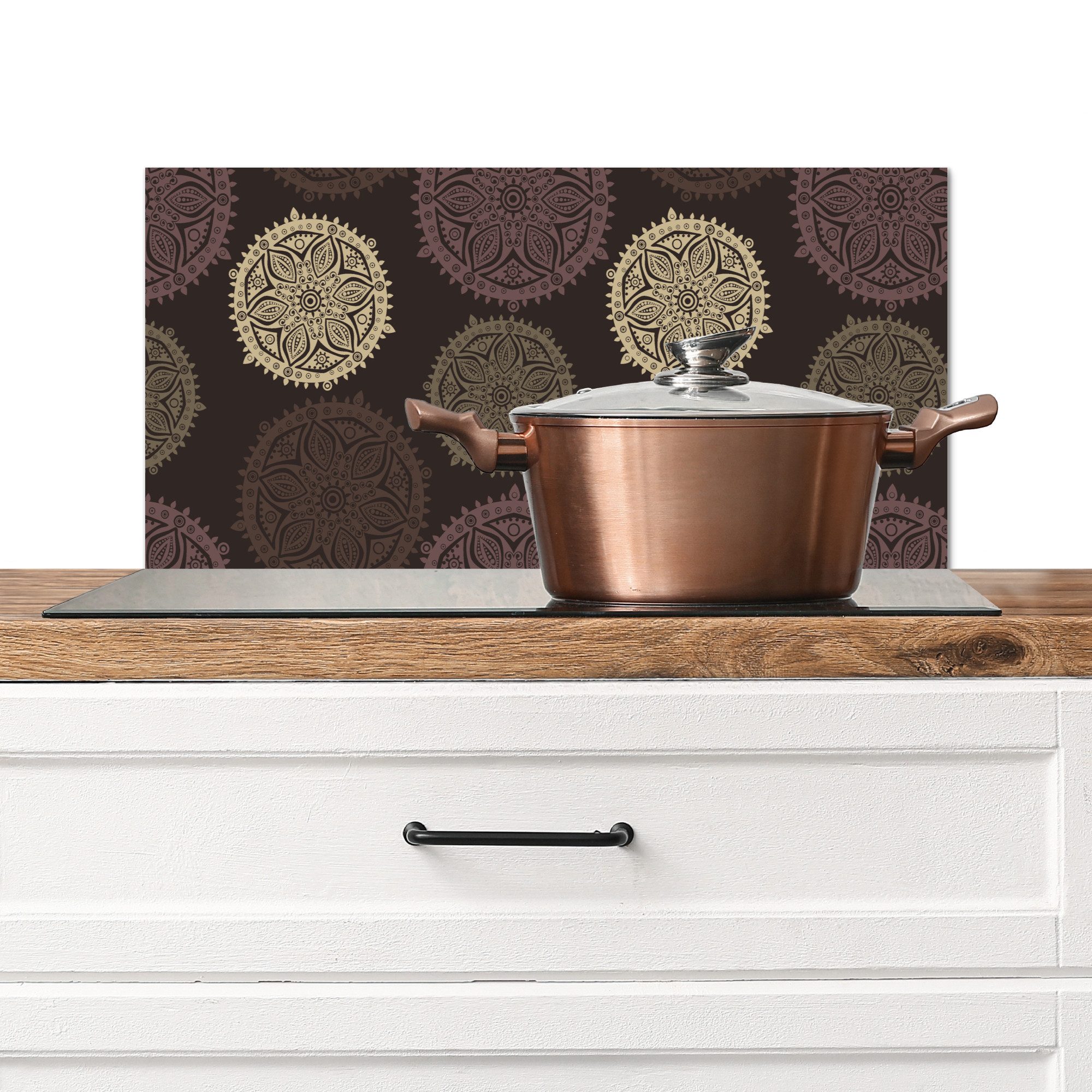 MuchoWow Küchenrückwand Gestaltung - Mandala - Braun, (1-tlg), Spritzschutz Küchenrückwand, Wandschutz, 60x30 cm