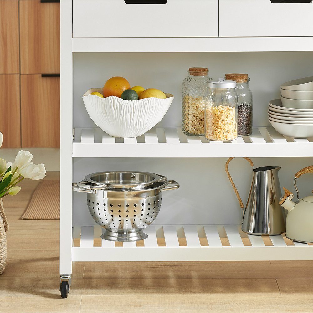 FKW74, mit Sideboard 2 Küchenschrank weiß-natur Kücheninsel Ablagen SoBuy und Schubladen Küchenwagen