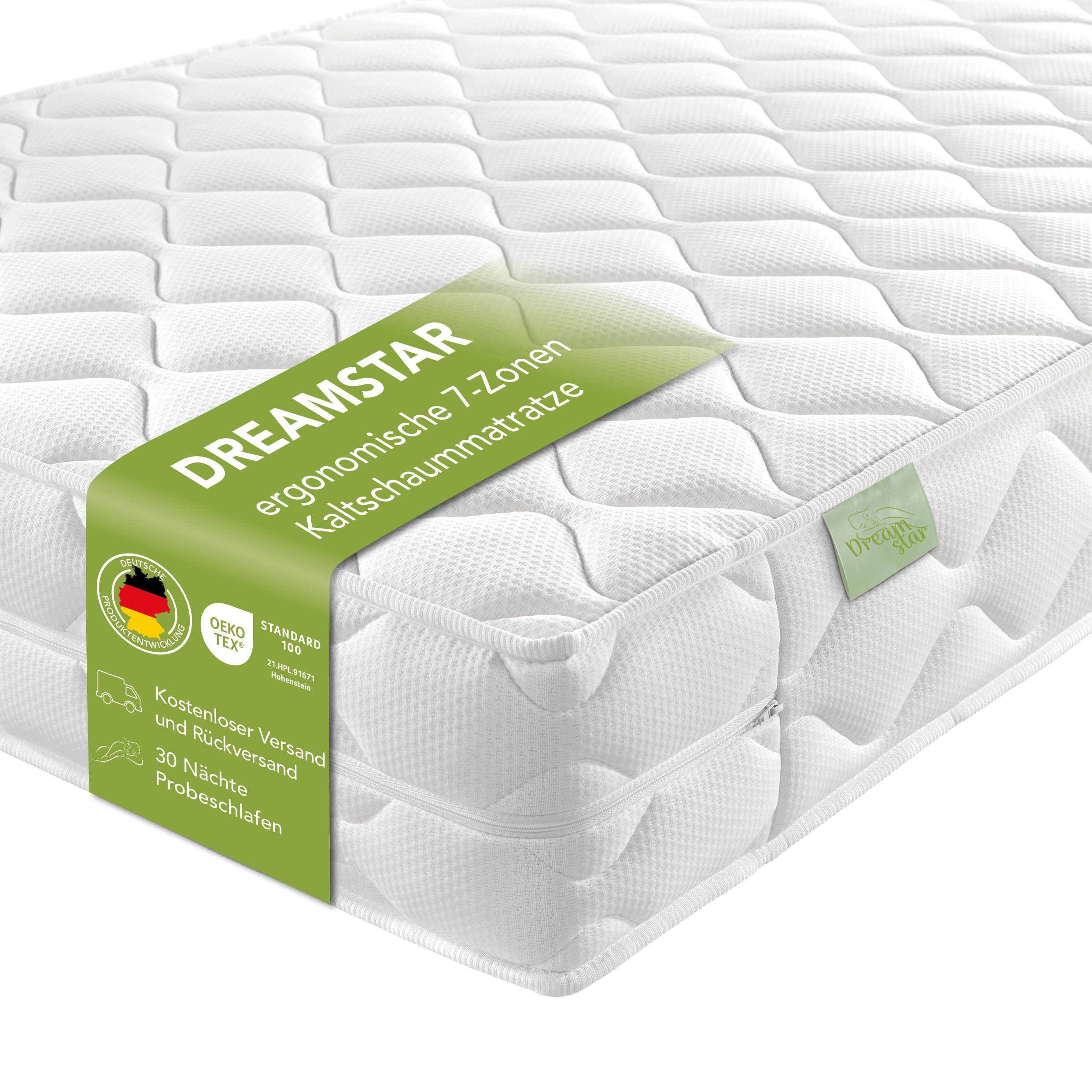 Kaltschaummatratze Ergo Flex, zwei unterschiedlich feste Liegeseiten (H2/H3 oder H3/H4), Dreamstar, ergonomische 7-Zonen Wendematratze