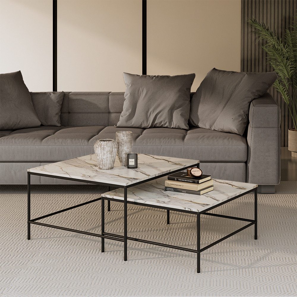 Vicco Couchtisch Ramio, Weiß/Schwarz, 80 x 80 cm 2 Teile günstig online kaufen