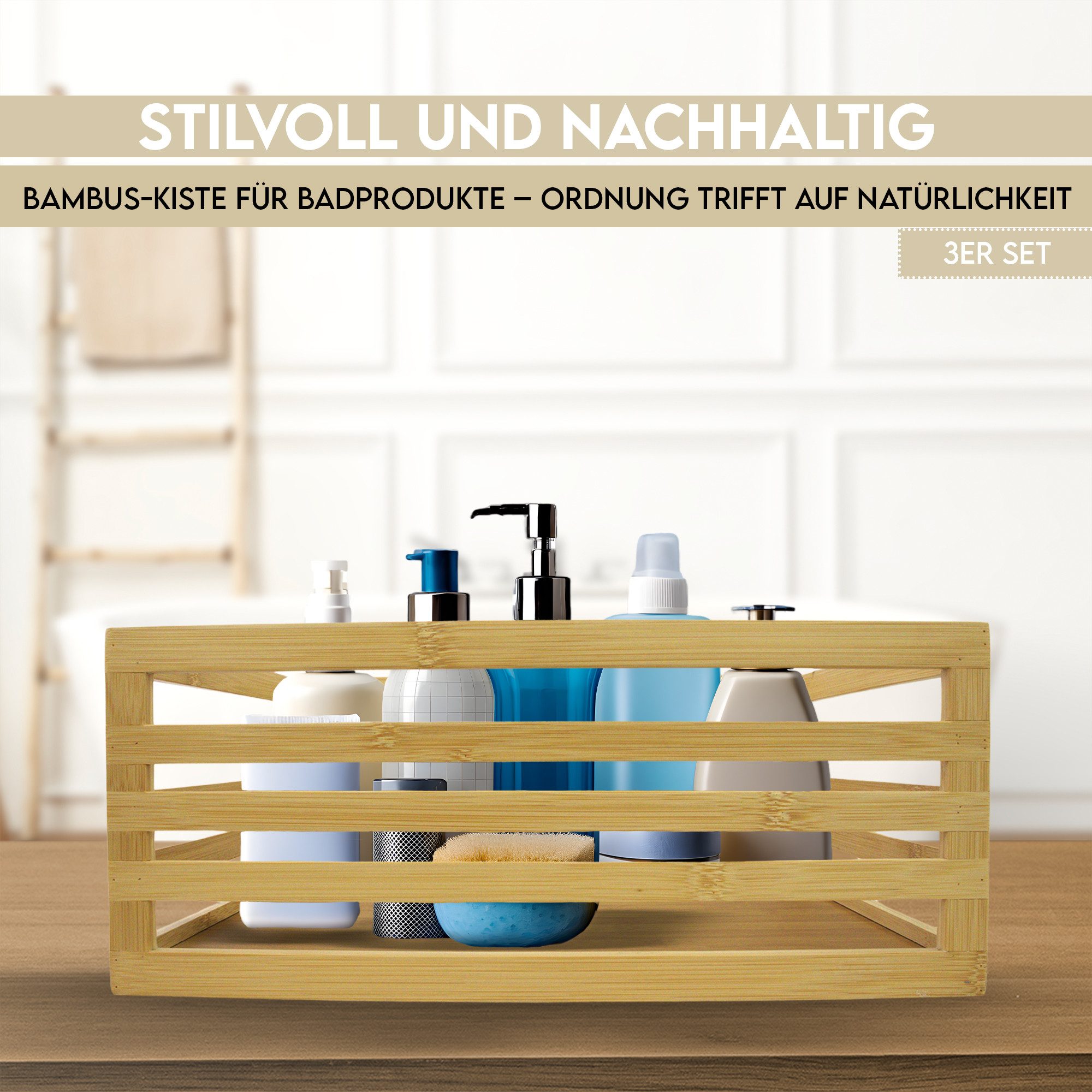 hausleben Aufbewahrungsbox Holzboxen zur Aufbewahrung 3er Set Küche, Bad, Wohnen (1 St), Dekorative Ordnungshelfer mit natürlicher Eleganz