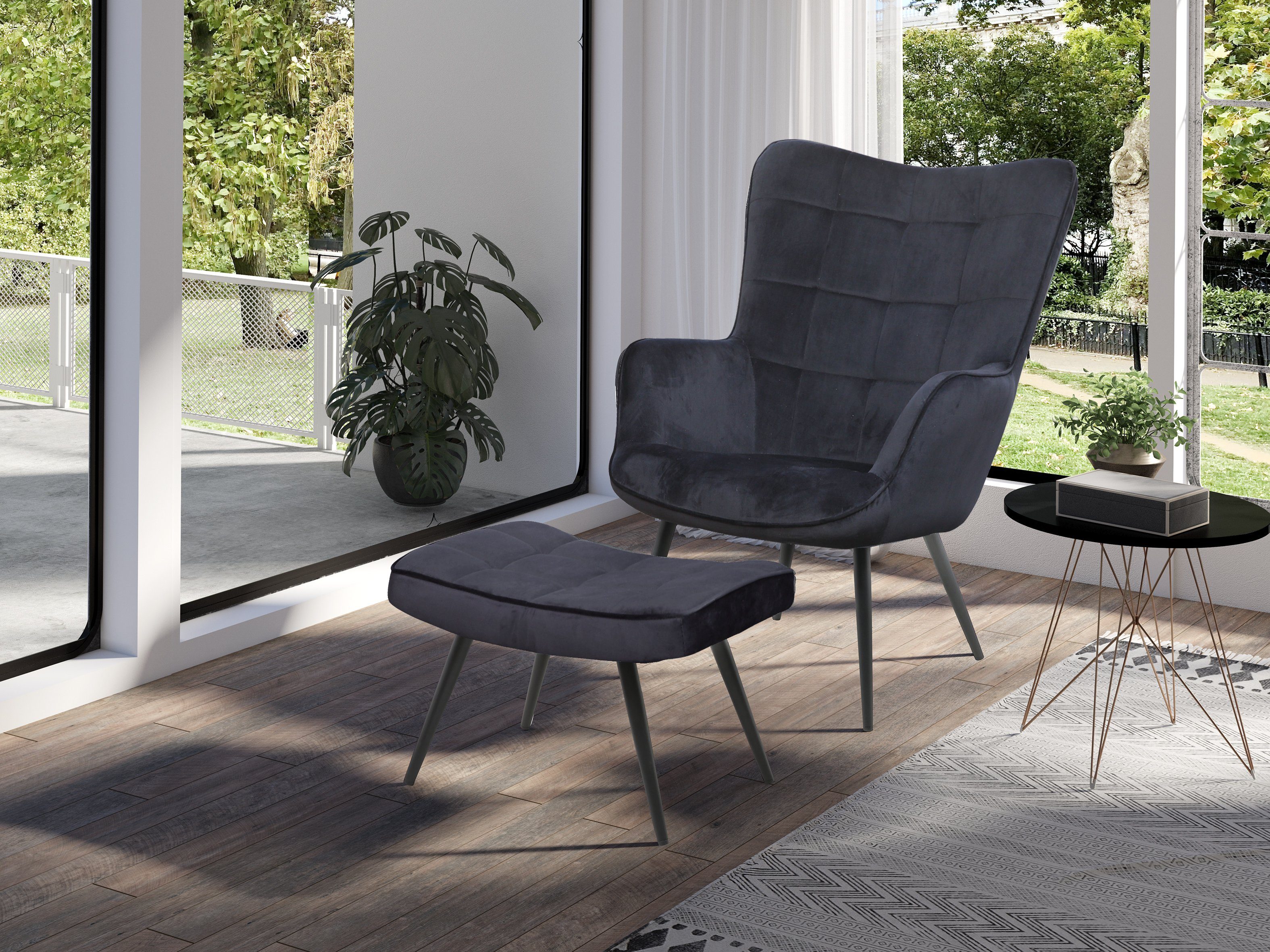byLIVING Sessel Uta (Bezug: Samt, Webstoff, Cord, Grob-Cord, Bouclè / Farbe: dunkelgrün, sandfarben, grau, dunkelgrau, schwarz, off white), passender Hocker separat erhältlich