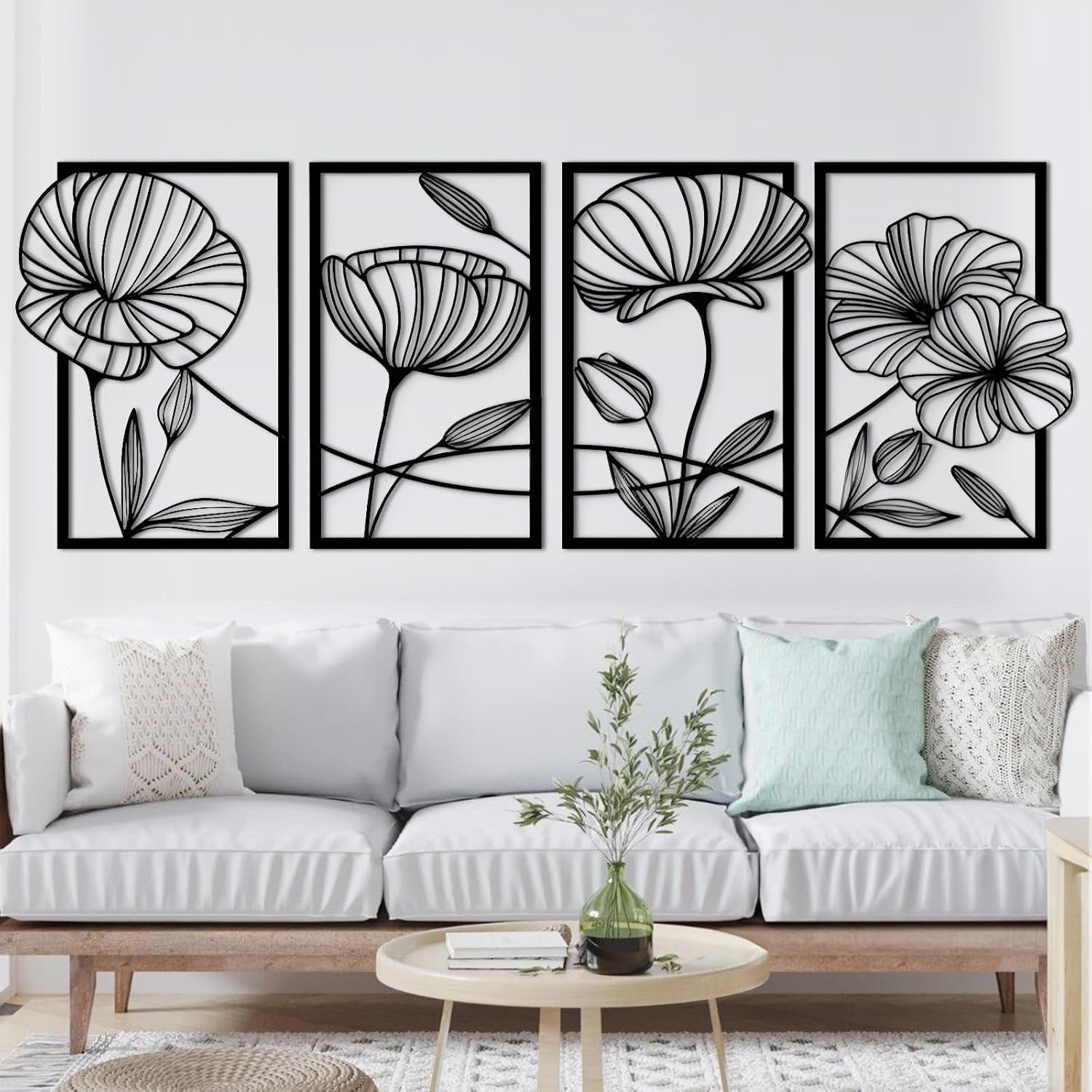 TUWENA Wanddekoobjekt 4 Stück Metall Lotusblume Wanddekoration, Minimalistisches Wanddeko