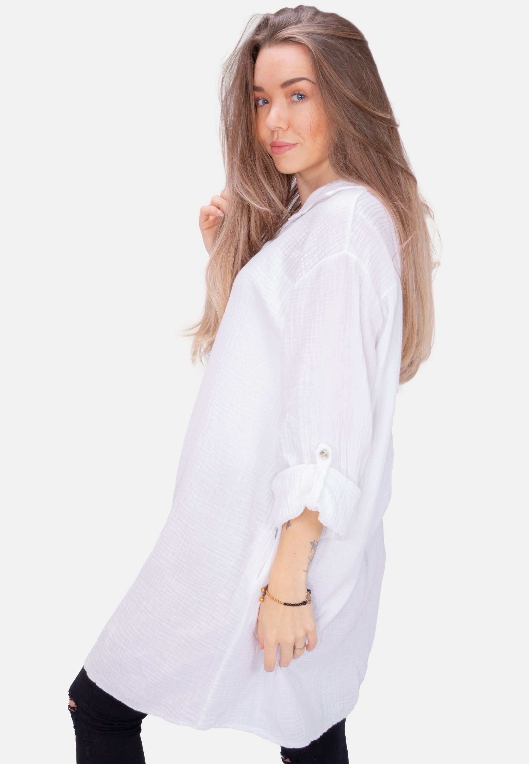 Seasons of April Hemdbluse Oversized Musselinbluse Jessy (1-tlg) Musselin Hemdbluse mit Knopfverschluss 100% Baumwolle