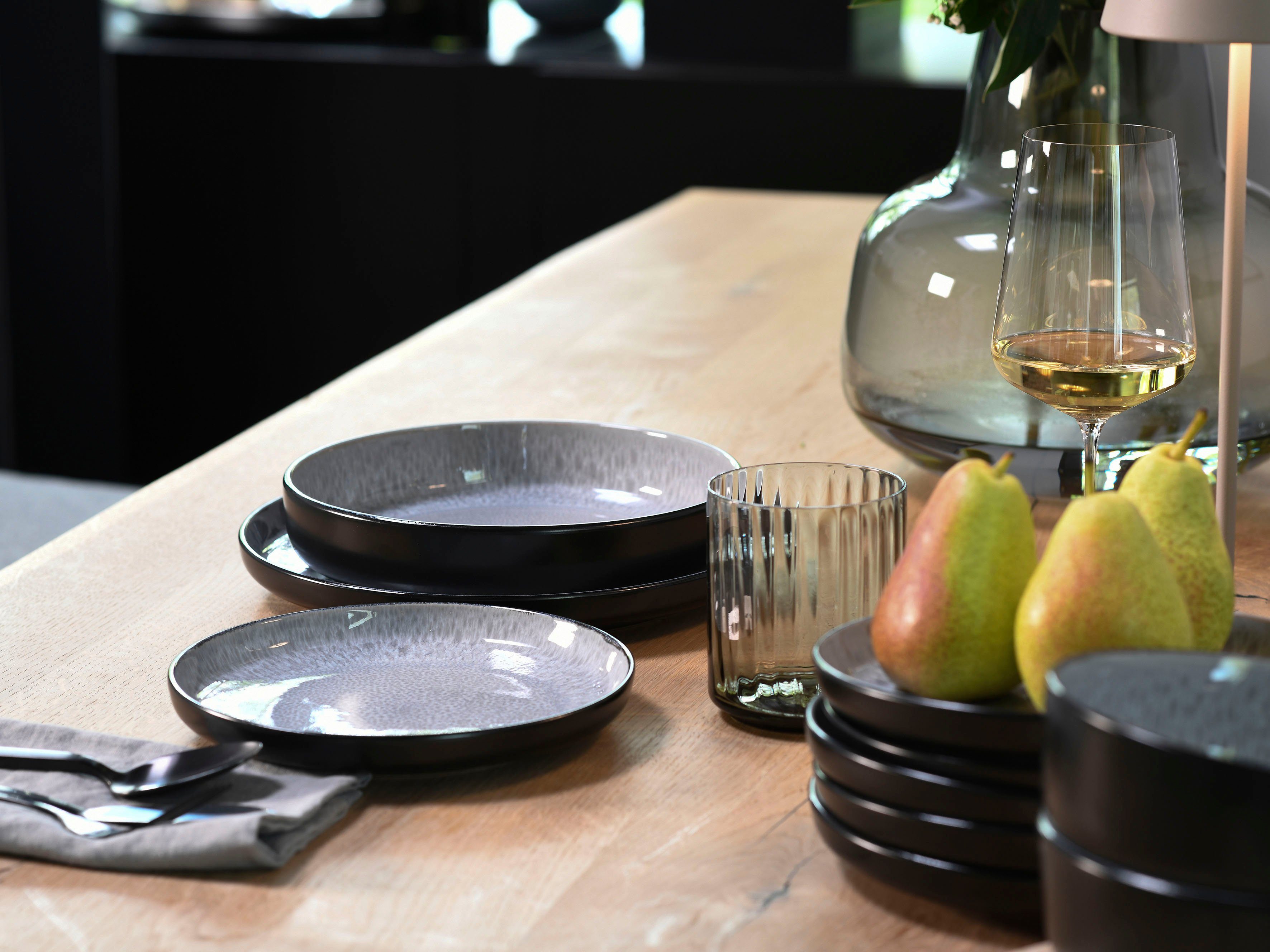 CreaTable Teller-Set Nordic Fjord (18-tlg), 6 Personen, Steinzeug, je 6 Speiseteller 26 cm, Suppenteller 22,5 cm, Dessertteller 19,5 cm