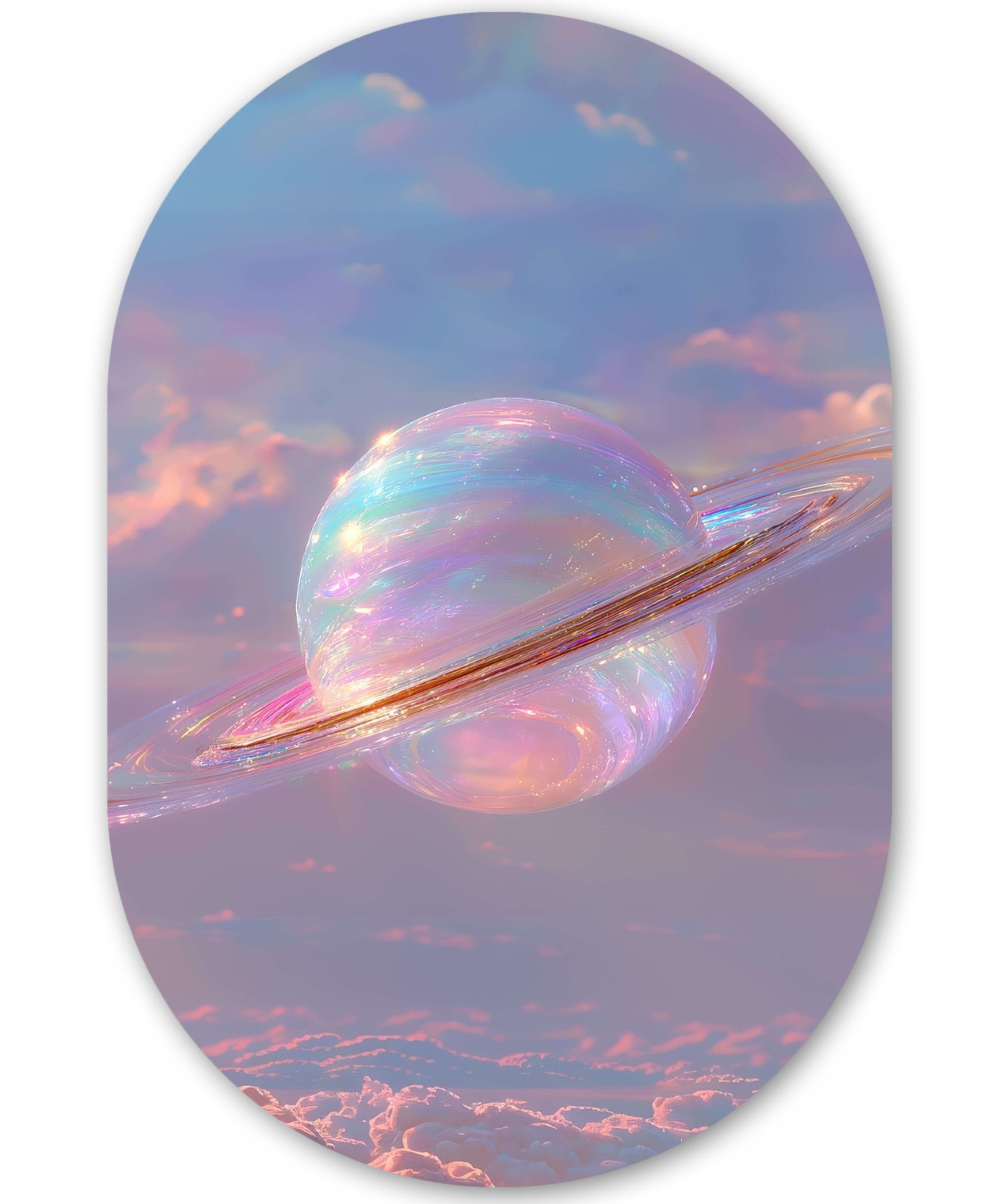 MuchoWow Gemälde Planet - Himmel - Wolken - Pastelltöne, Fotodruck (1 St), Wandbild Oval, Wohnzimmer oder Schlafzimmer Wanddekoration, 40x60 cm