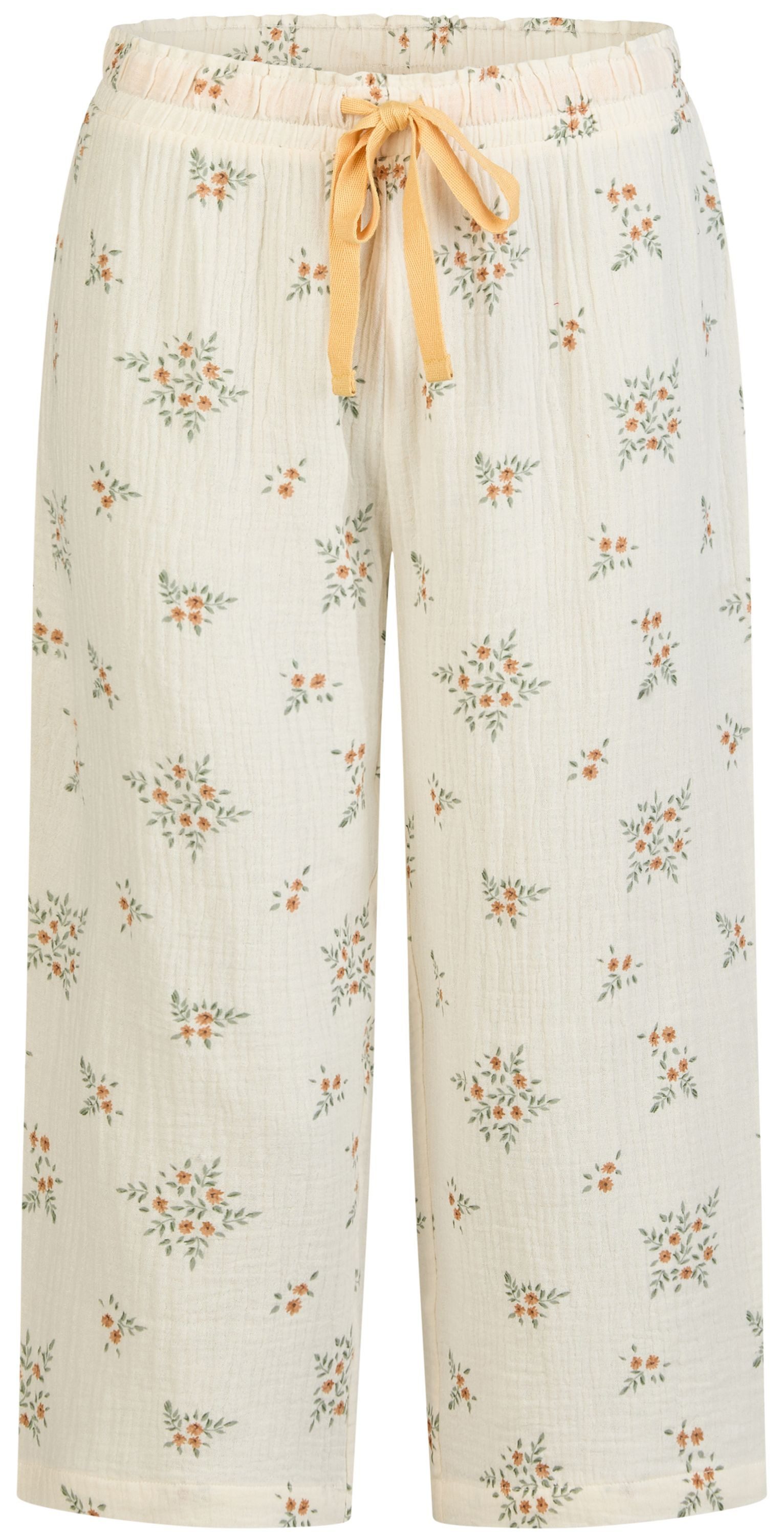 By Louise Pyjamahose Lace Luxury (1-tlg., 1-teilig) Damen Schlafhose Pyjamahose Musselin Caprihose Baumwolle