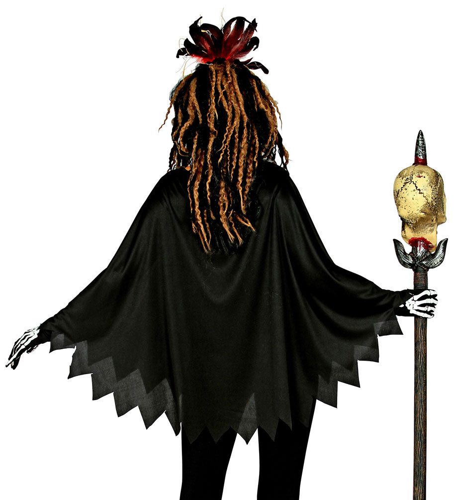 Karneval-Klamotten Kostüm Voodoo Poncho Damen gruselig m Totenkopf Haarreif, Halloween Frauenkostüm mit Skelett Aufdruck Karneval Fasching
