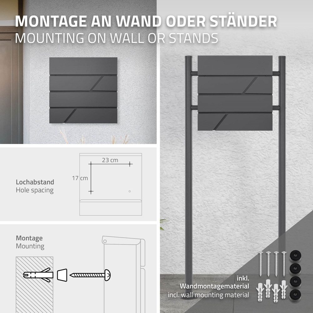 ML-DESIGN Briefkasten Wandbriefkasten Postkasten Design Briefkastenanlage Postbox Mailbox, Standbriefkasten mit Zeitungsfach Schloss und 2 Schlüssel aus Stahl – Bild 5 von 5