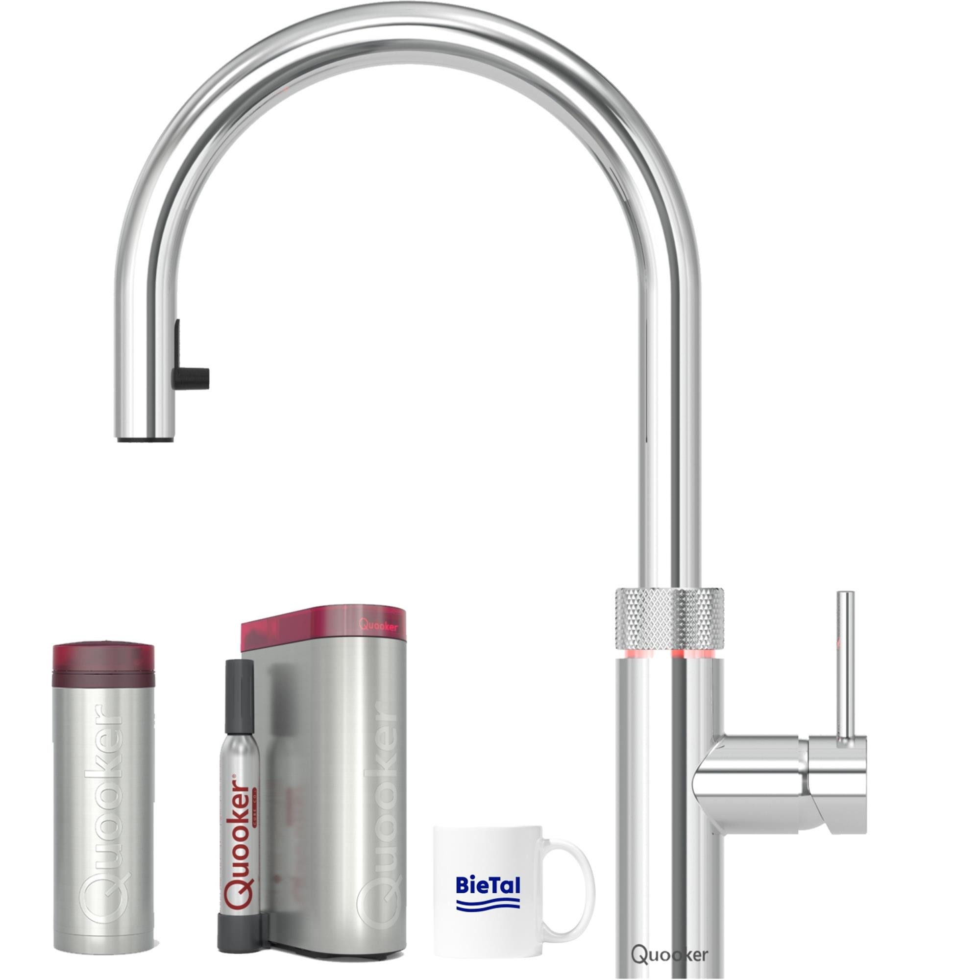 QUOOKER Wassersprudler Quooker Wasserhahn mit PRO3 Heißwasser & CUBE für Sprudelwasser Wasser, mit BieTal Trinktasse