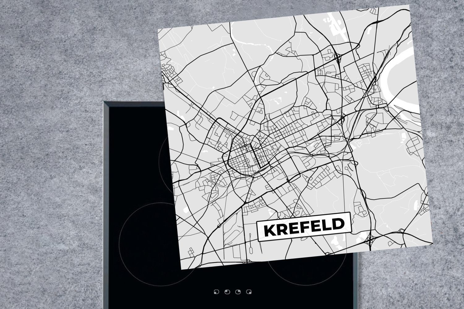 Krefeld Karte (1 78x78 tlg), Karte Stadtplan, - cm, - Arbeitsplatte Deutschland Ceranfeldabdeckung, MuchoWow Herdblende-/Abdeckplatte Vinyl, küche - für -