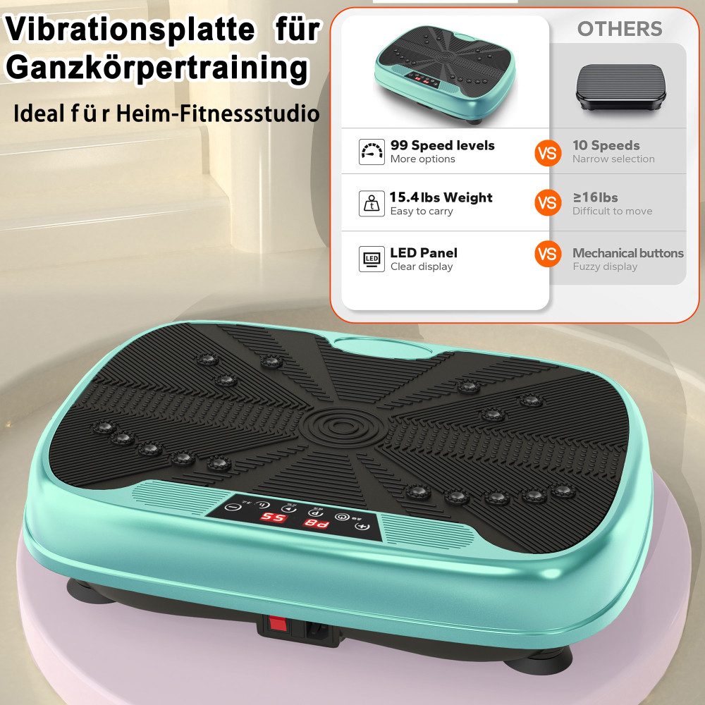 BBG Vibrationsplatte Vibrationsplatten,Trainingsgerät Ganzkörper Fitnessplattform, 200 W, mit Widerstandsbändern Geschwindigkeitskontrolle leise kompakt