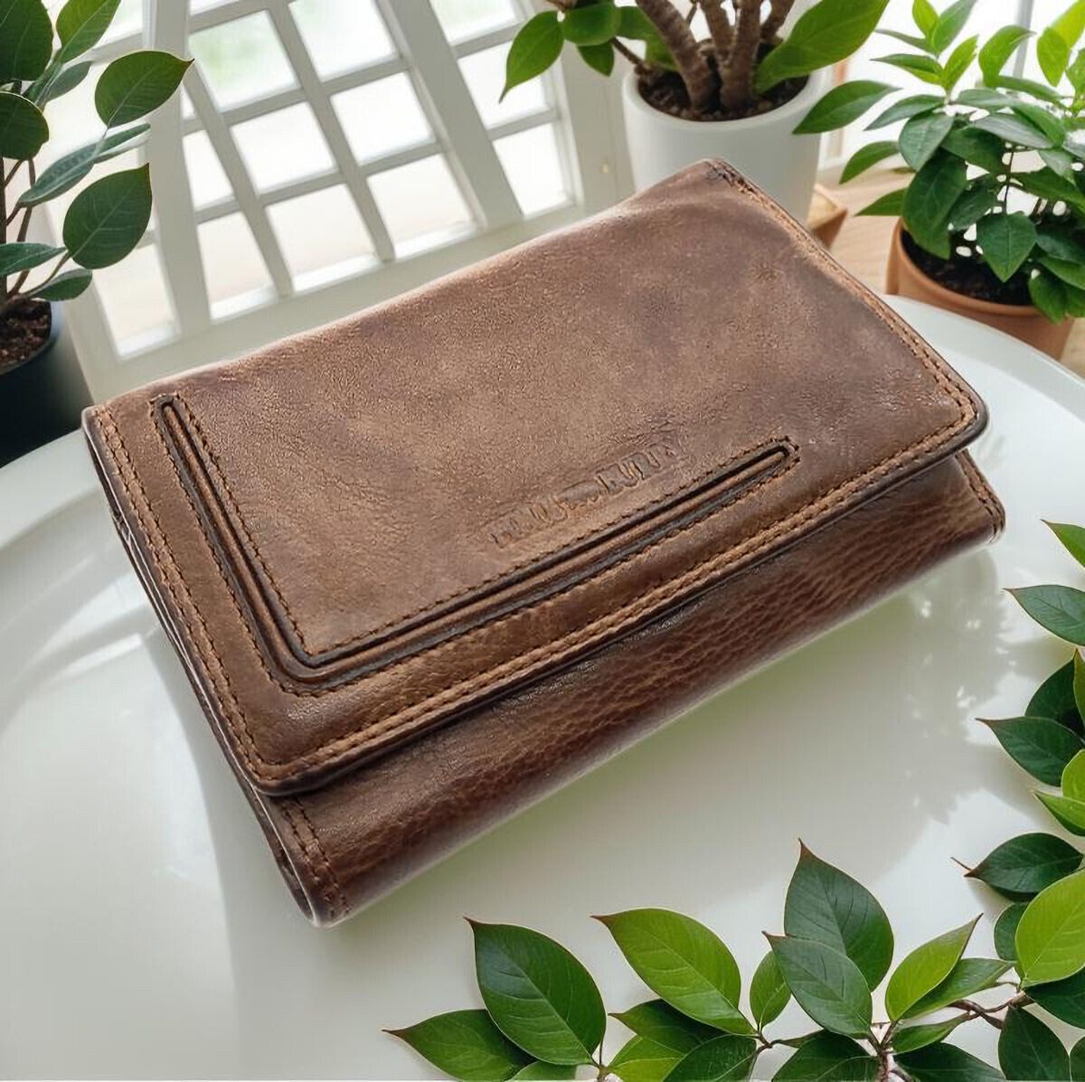 Hill Burry Geldbörse echt Leder Damen Portemonnaie mit RFID Schutz, Handschmeichler aus gewaschenem Rindleder, Farbe braun