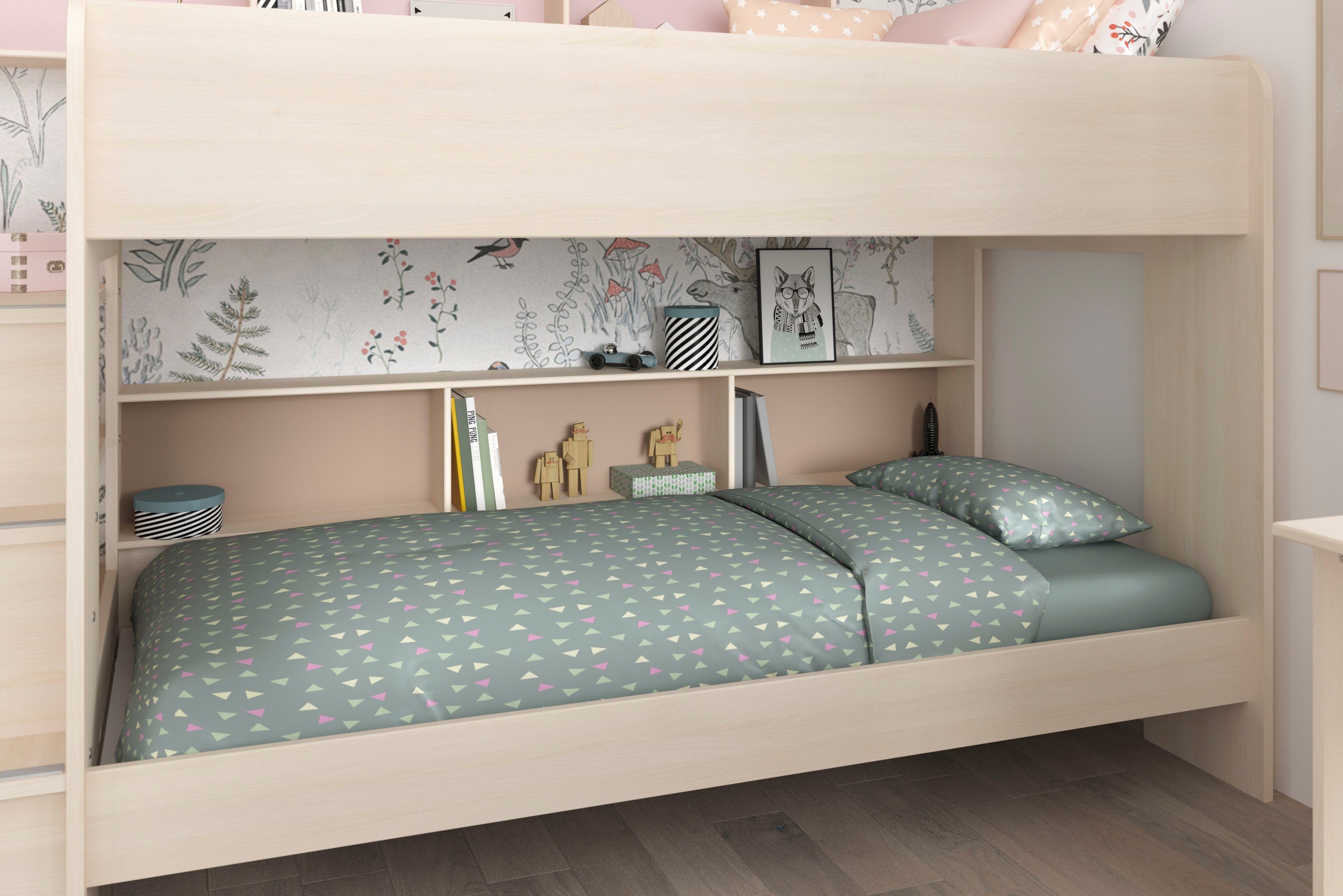 Parisot Jugendzimmer-Set Bibop, zwei Etagenbett, (3-St., Schreibtischen 2 Schreibtische), mit