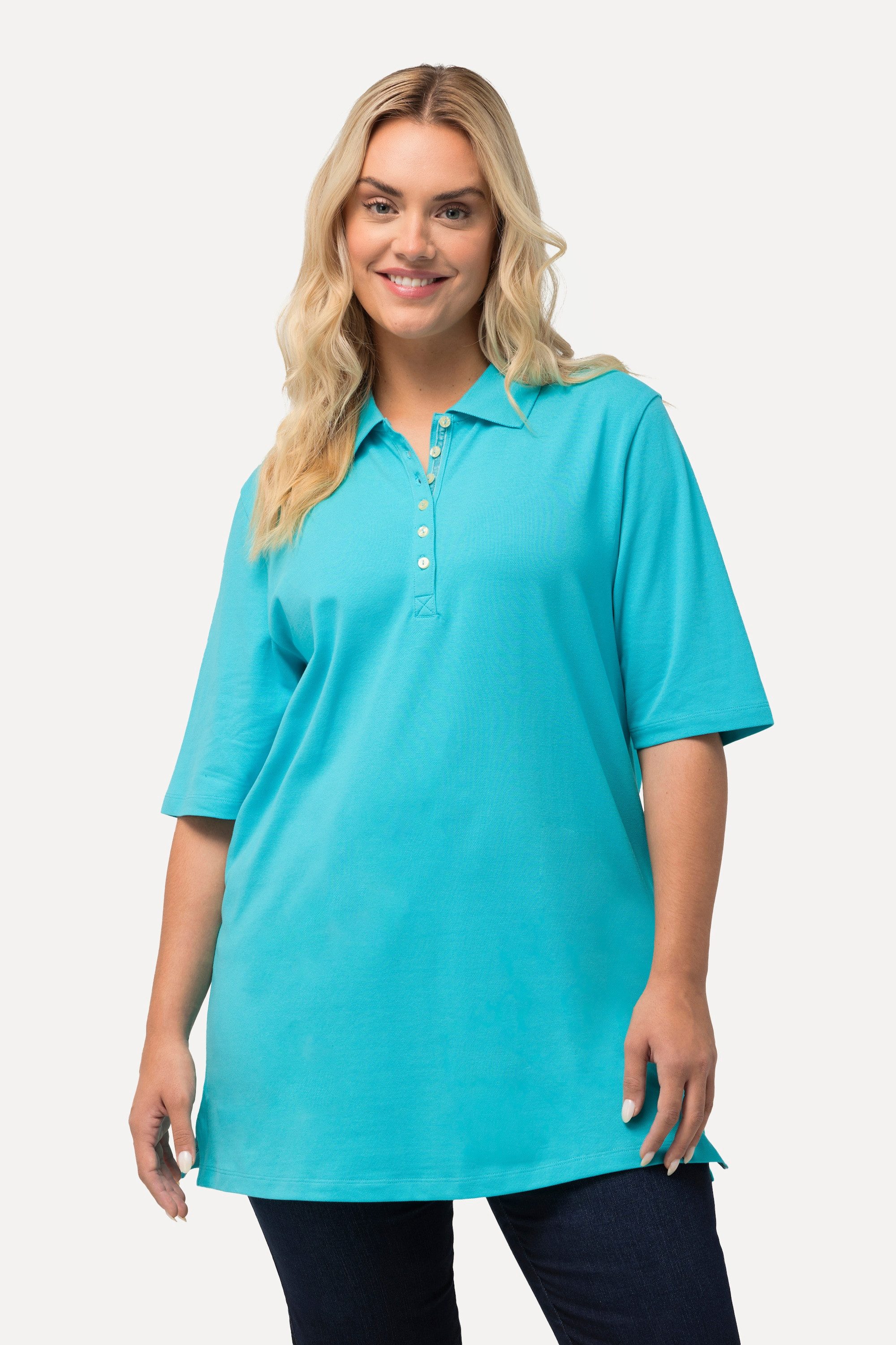 Ulla Popken T-Shirt Poloshirt Piqué Polokragen Samt-Knopfleiste