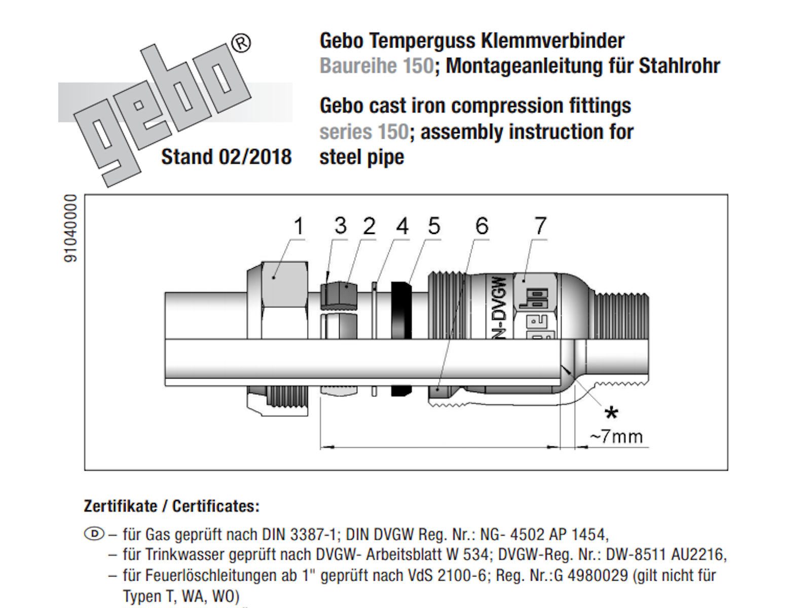 GEBO Gewindefitting Temperguss-Klemmverbinder Typ I, mit IG - für Stahlrohr, IG 1/2 Zoll x Ø 21,3 mm