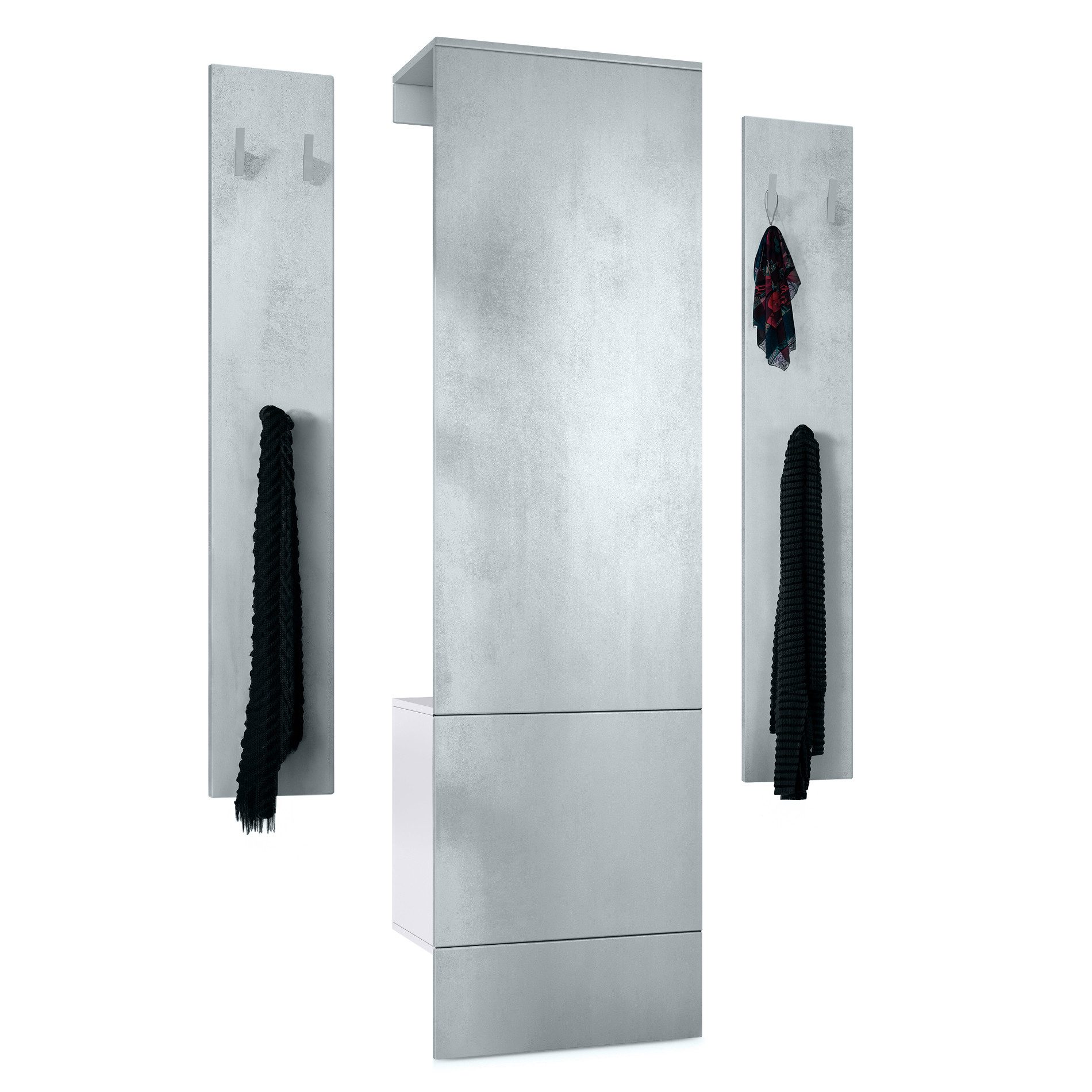 Vladon Шкафы-Set Hollywood, (Garderoben-Set, bestehend aus 1 Шкафыpaneel und 1 Wandpaneel), Weiß matt/Beton Oxid Optik