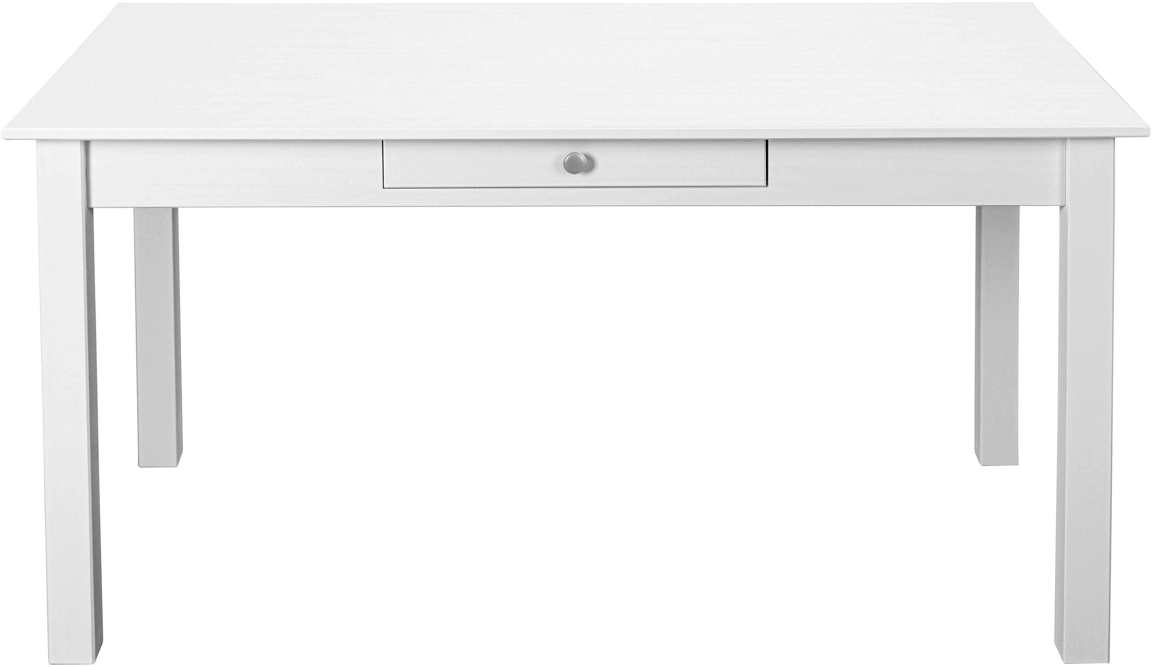 Inter Link Esstisch Pinora aus massiver Kiefer, weiss lackiert, 145 x 80 x 78 cm (1-St), Esszimmertisch im modernem Skandi Look, mit Schublade
