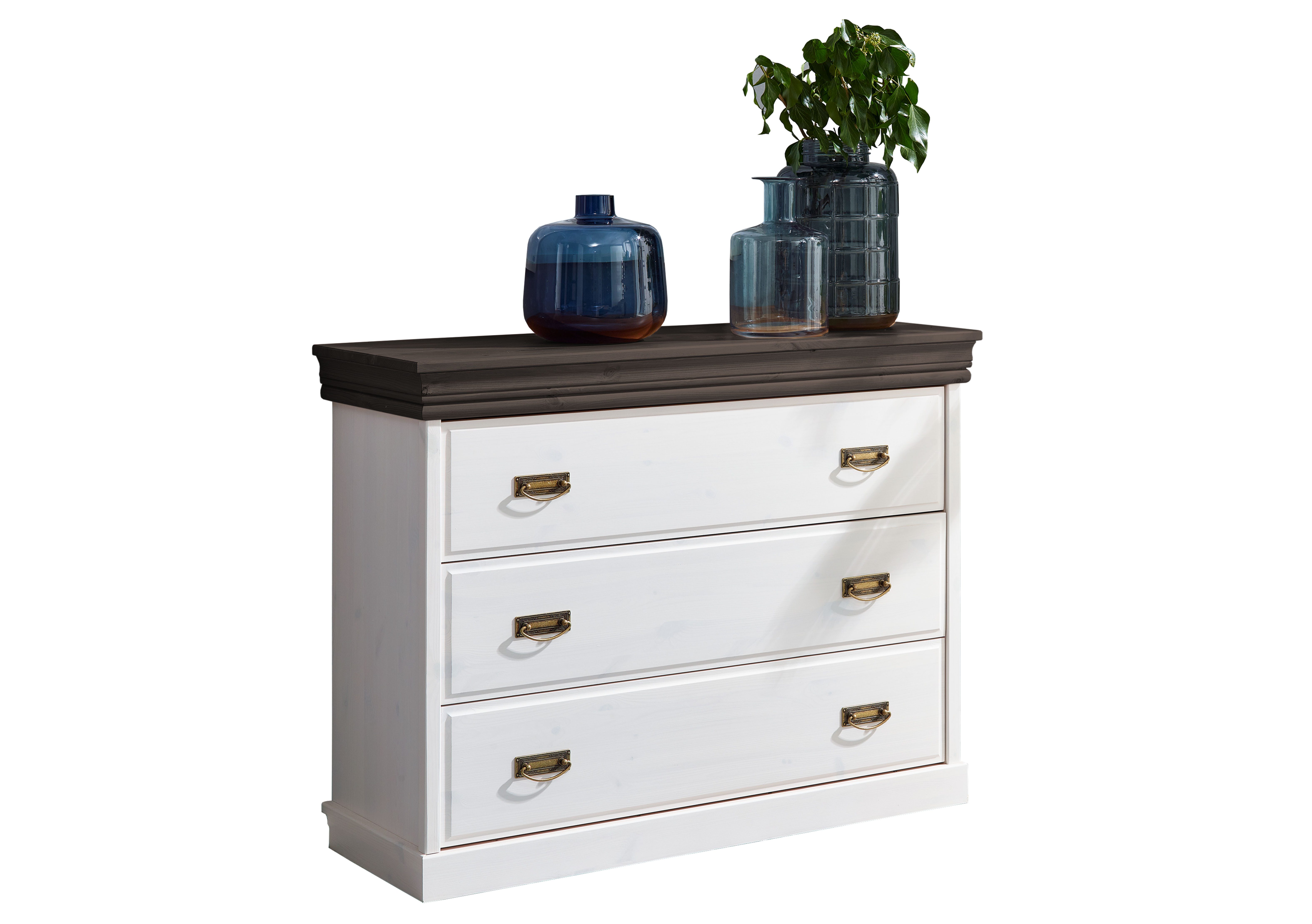 Woodroom Kommode Pila (Kiefer massiv weiß gewachst, 107 × 84 × 41 cm), Anrichte, Sideboard, Kommode mit 3 Schubladen