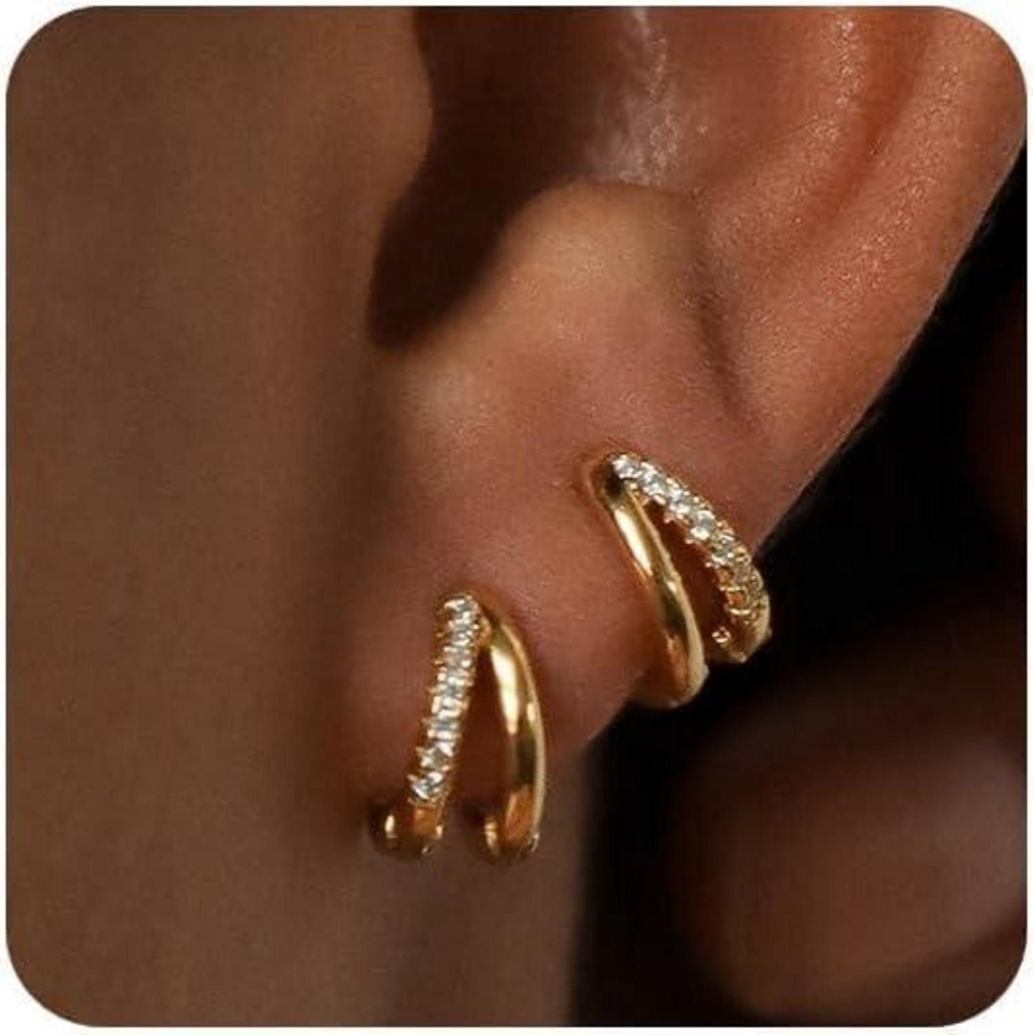 Schmuckset Ohrringe Set Damen 925 Silber 14K Vergoldet Zirkonia Ohrstecker