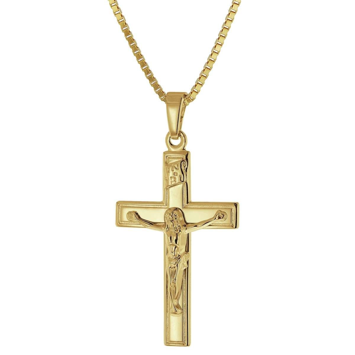 trendor Kreuzkette 41416, Kruzifix 14 Karat Gold 585 mit goldplattierter Silberkette