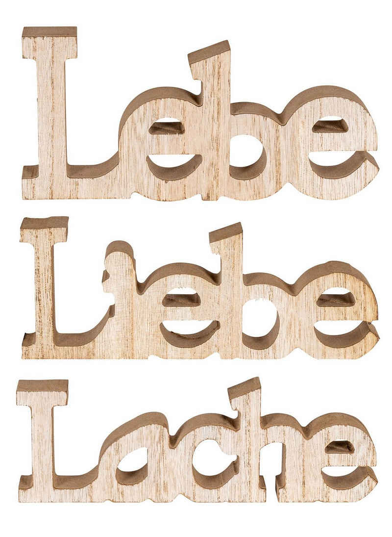 Levandeo® Deko-Schriftzug, 3er Set Schriftzug Holz Lebe Liebe Lache Braun Aufsteller Deko