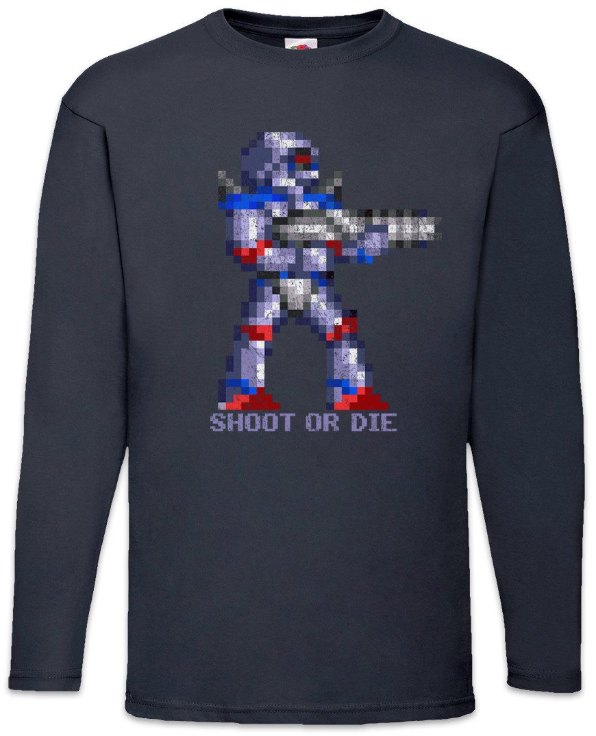 Langarmshirt Shoot Or Die Langarm T-Shirt Turrican Game Sprite Amiga Figur Robot