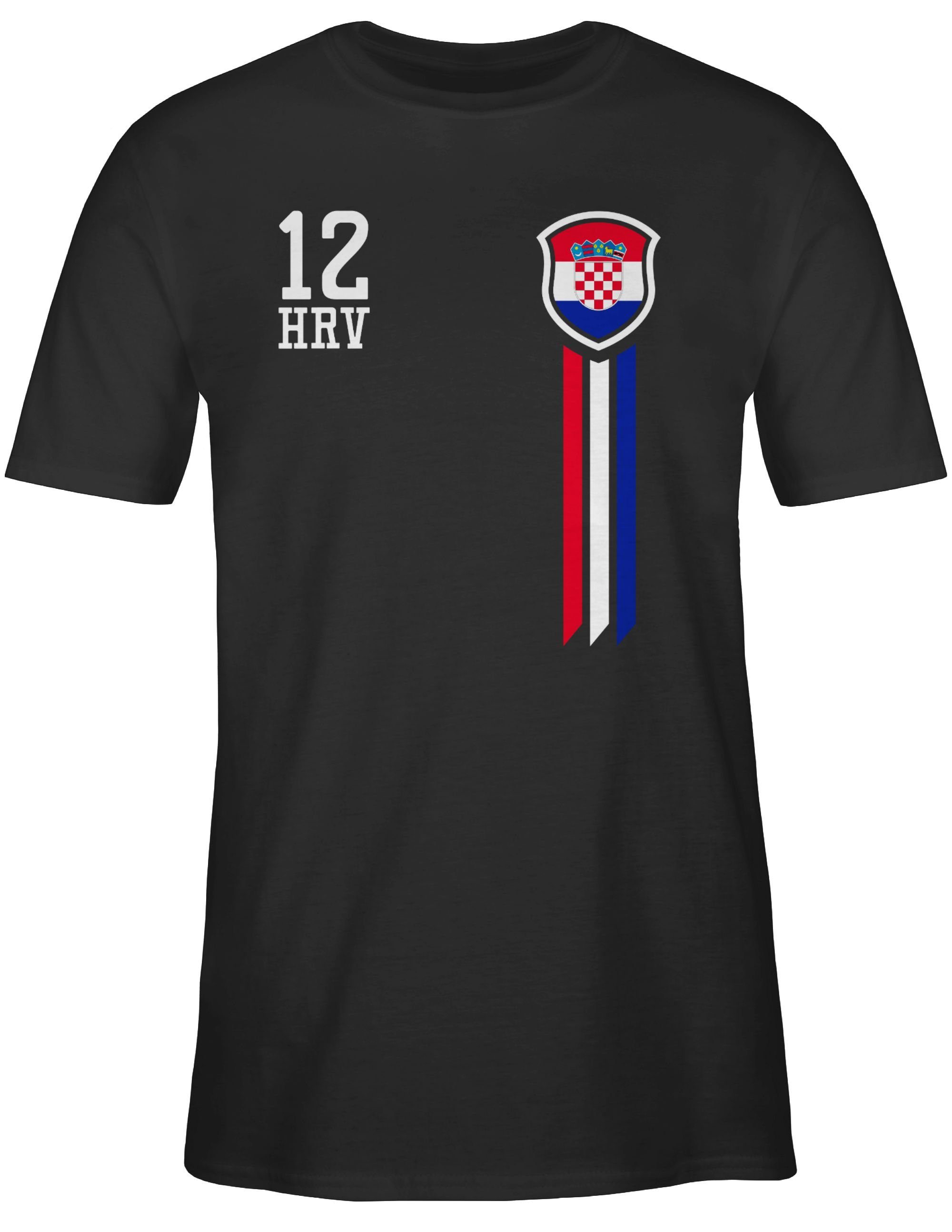 Shirtracer T-Shirt 12. Mann 2024 Kroatien EM 3 Fan-Shirt Schwarz Fussball