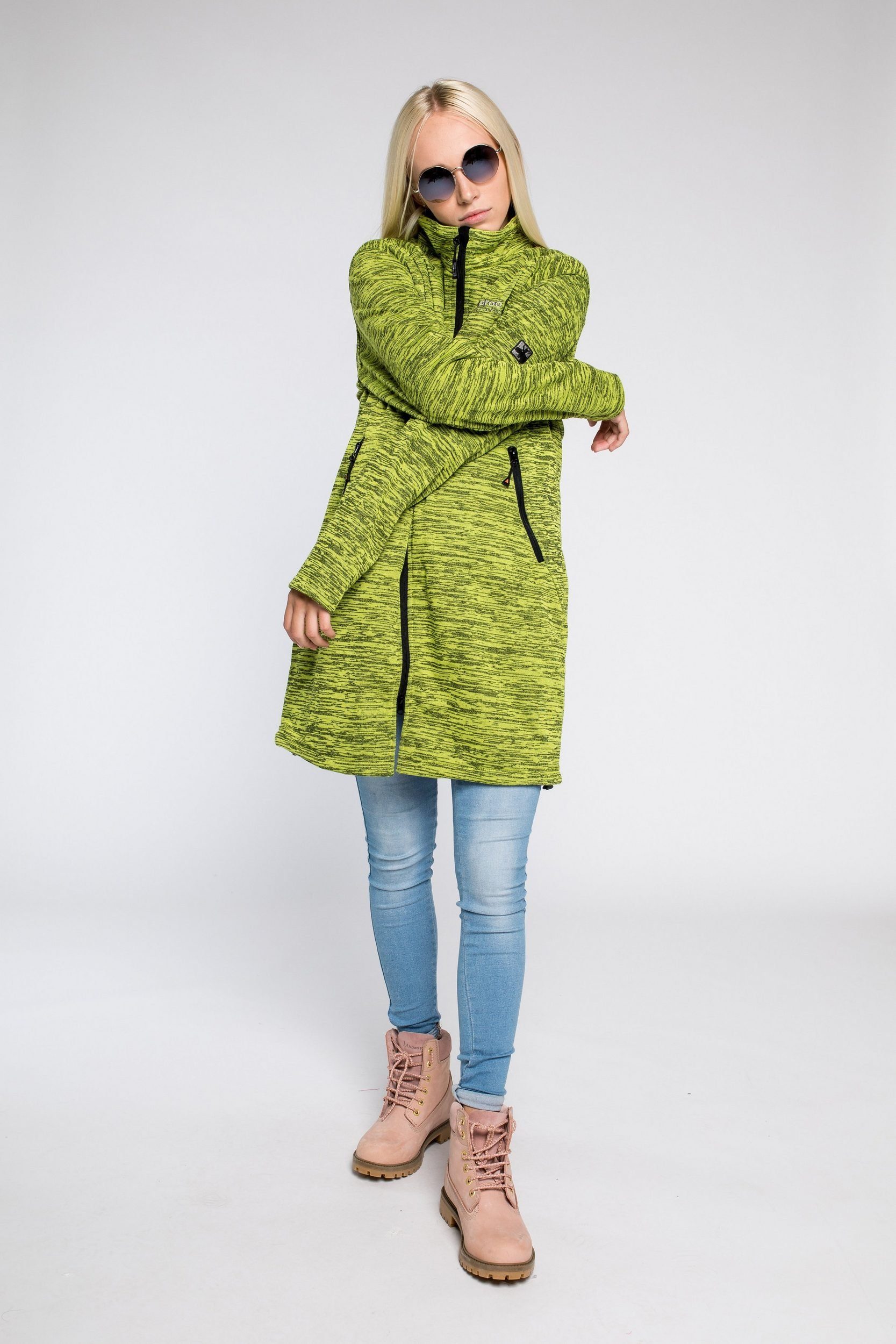 DEPROC Active Strickfleecejacke in Stehkragen, LONG NEW melange lime WOMEN CS Melangeoptik edler mit ELMSDALE