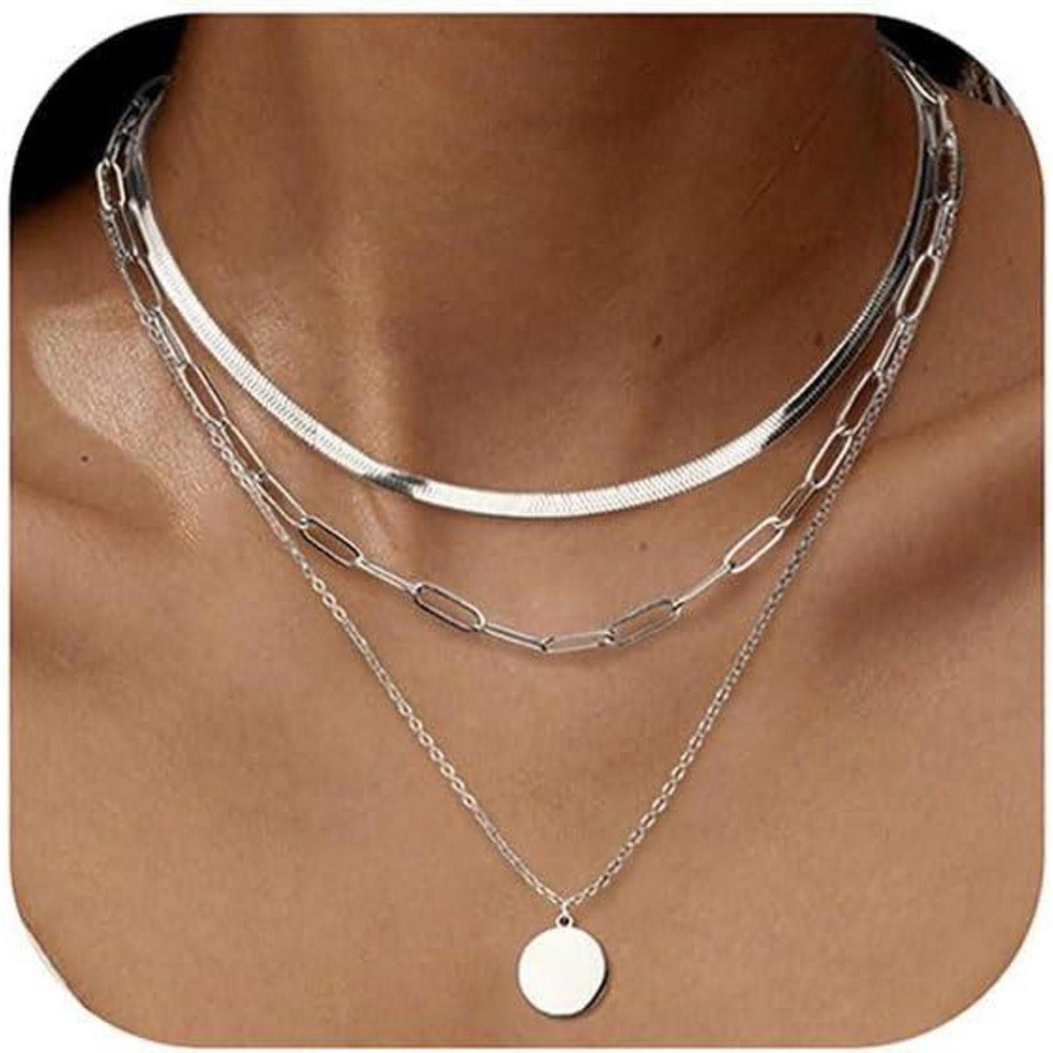 LuxusKollektion Kette und Anhänger Set Halskette Damen Edelstahl stapelbar günstig online kaufen