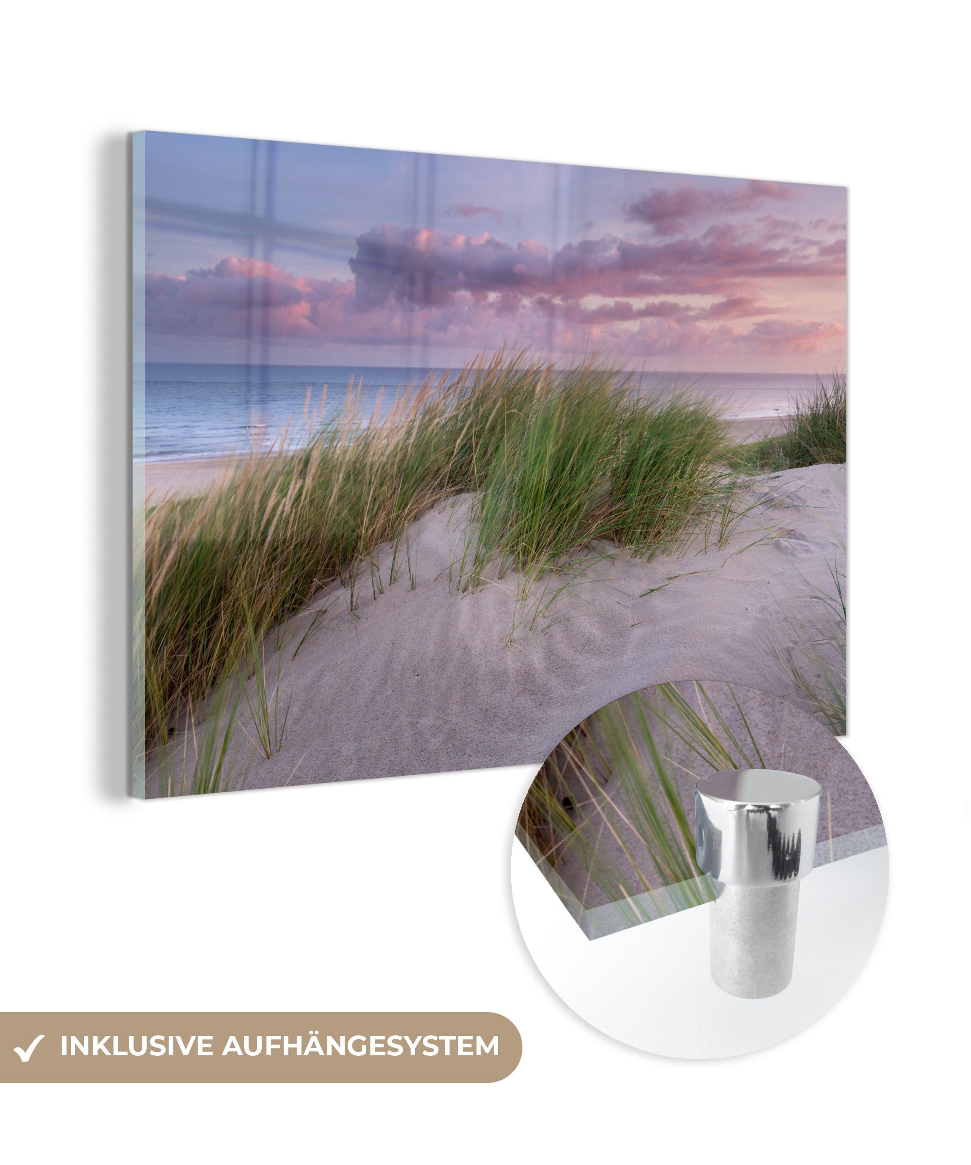 MuchoWow Acrylglasbild Strand - Düne - Himmel, (1 St), Glasbilder - Bilder auf Glas Wandbild - Foto auf Glas - Wanddekoration