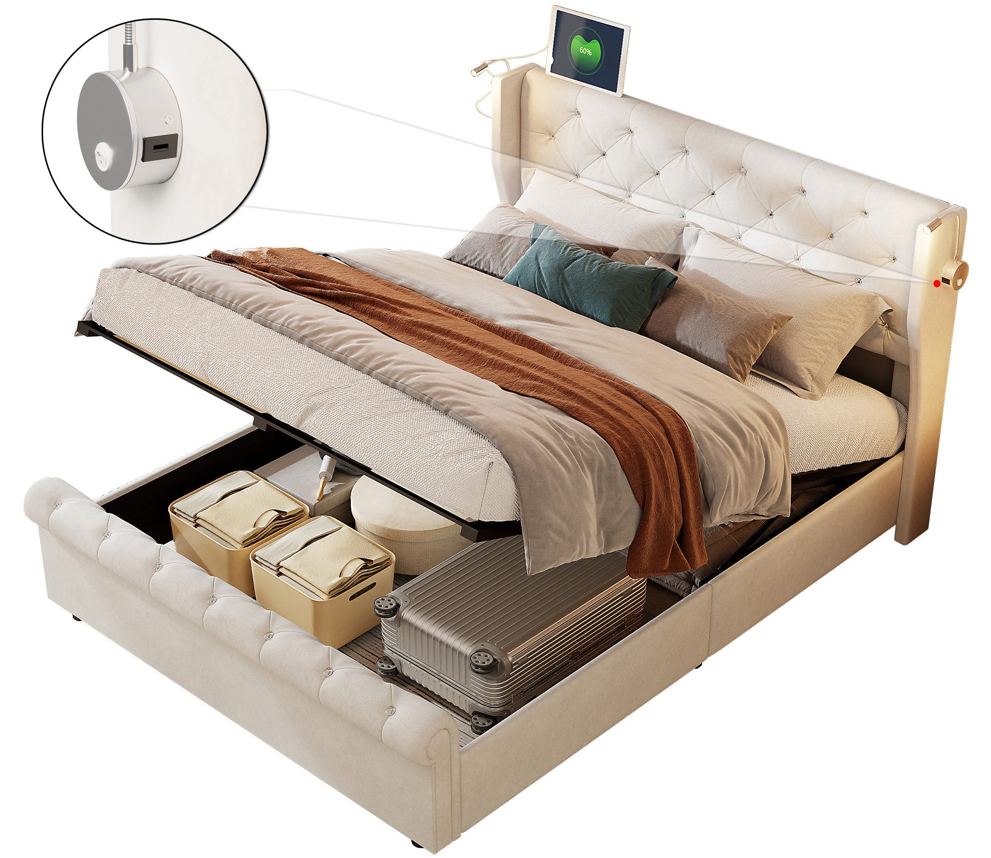 FUROKOY Polsterbett Polsterbett Hydraulisches Doppelbett Stauraumbett günstig online kaufen