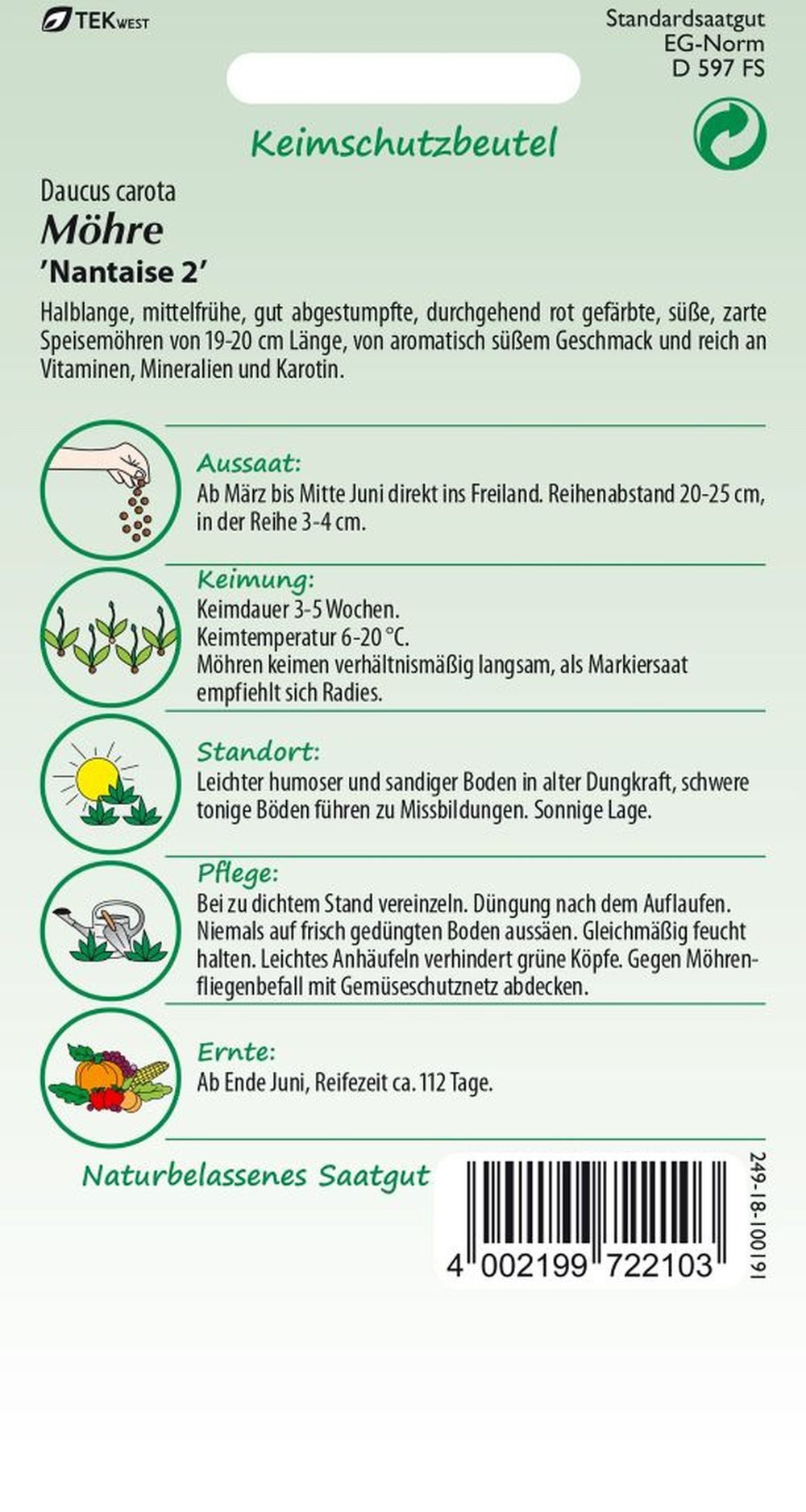 SAMEN PFANN Gemüsesamen Möhre, Nantaise 2 - Möhren-Samen Saatgut Samen, Daucus carota