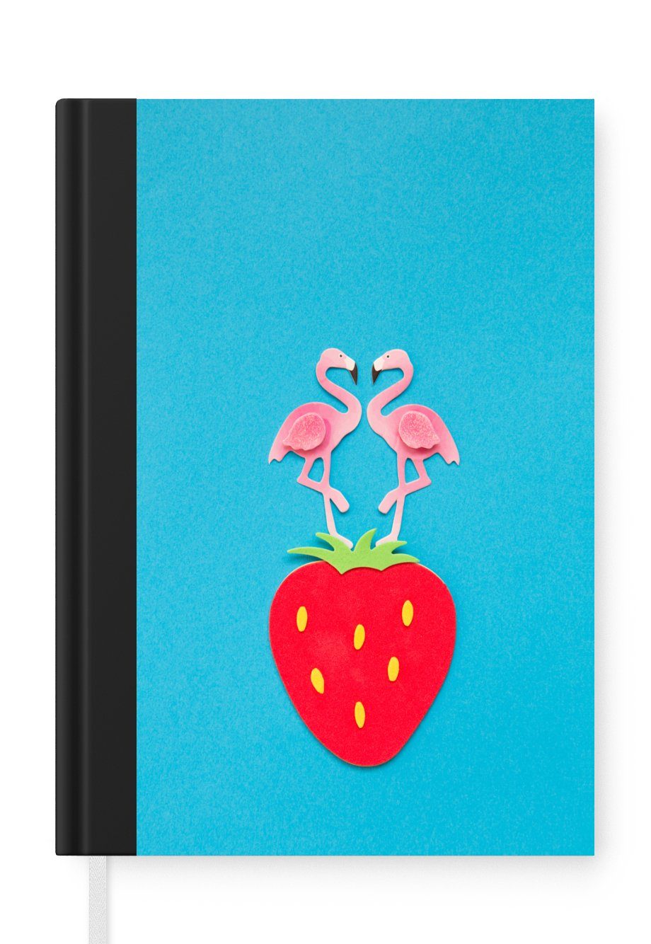 MuchoWow Notizbuch Papierflamingos auf Erdbeere, Journal, Merkzettel, Tagebuch, Notizheft, A5, 98 Seiten, Haushaltsbuch