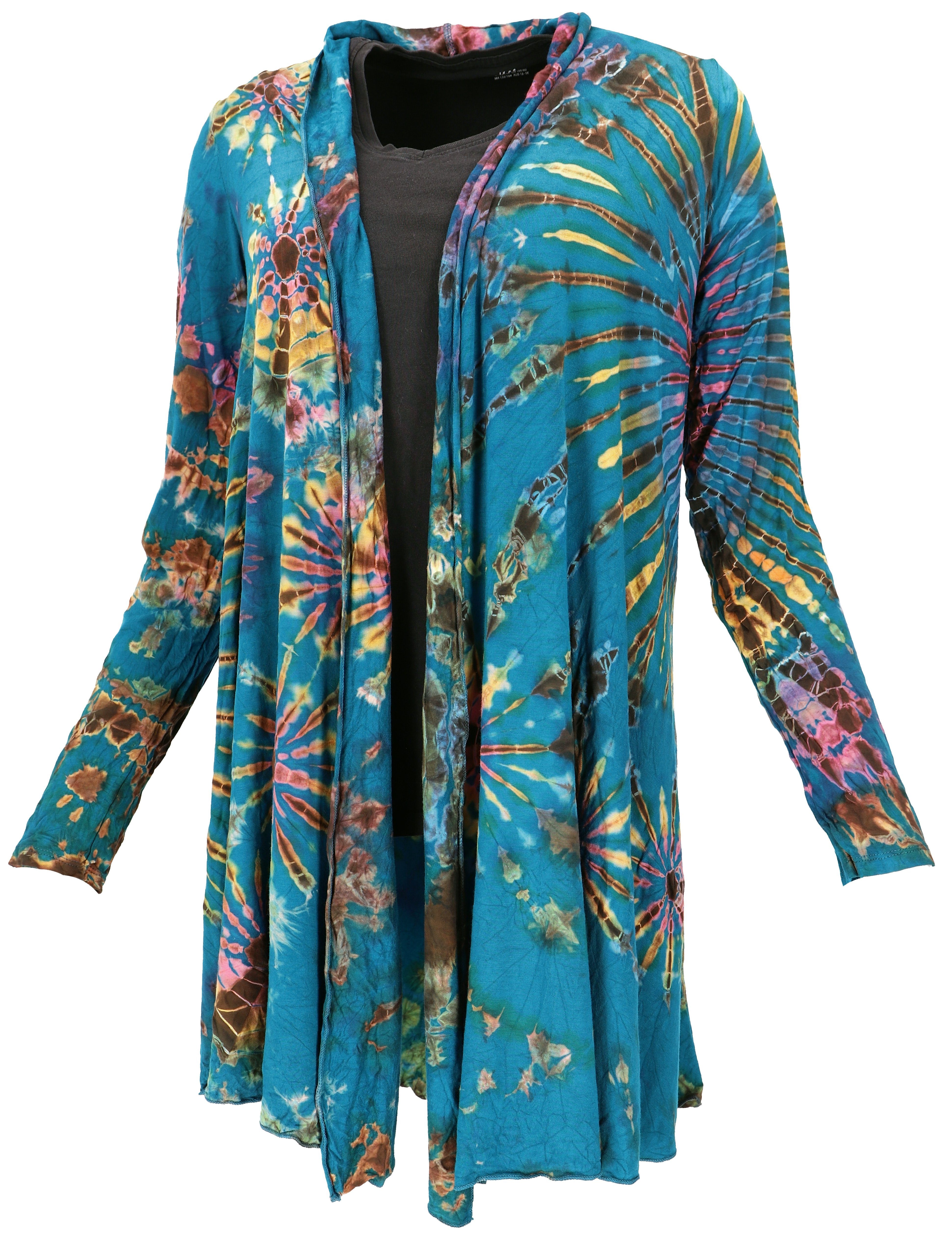Guru-Shop Langjacke Offener Batik Cardgan, Boho Batikjacke -..