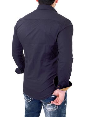 Reslad Langarmhemd Reslad Herren Hemd Exklusiv Two Tone Look Langarmhemd RS-7205 mit Kontrast Brusttasche