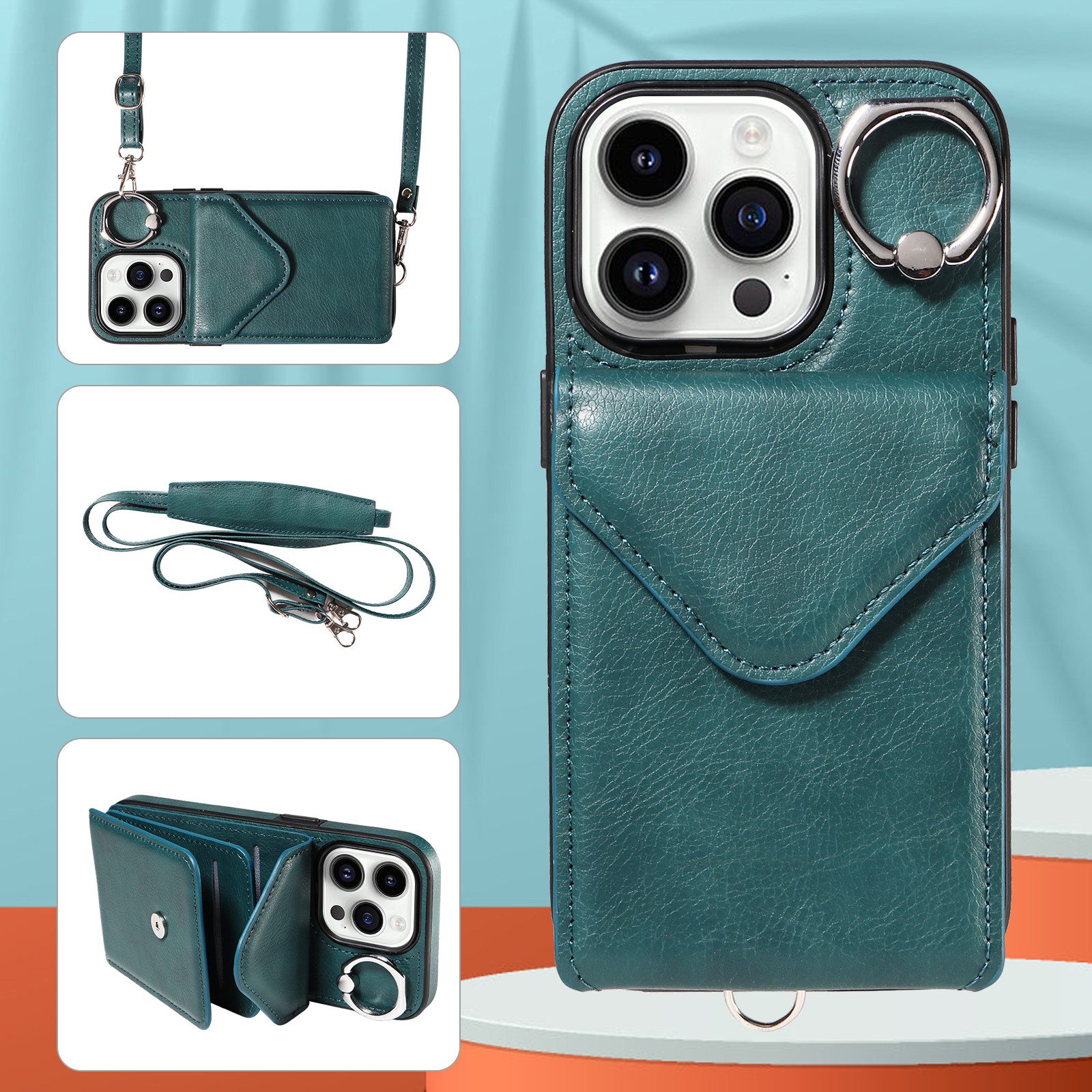 trends for living Handyhülle Leder Hülle für iPhone 16 Pro Max Plus Ständer Handy Cover Case