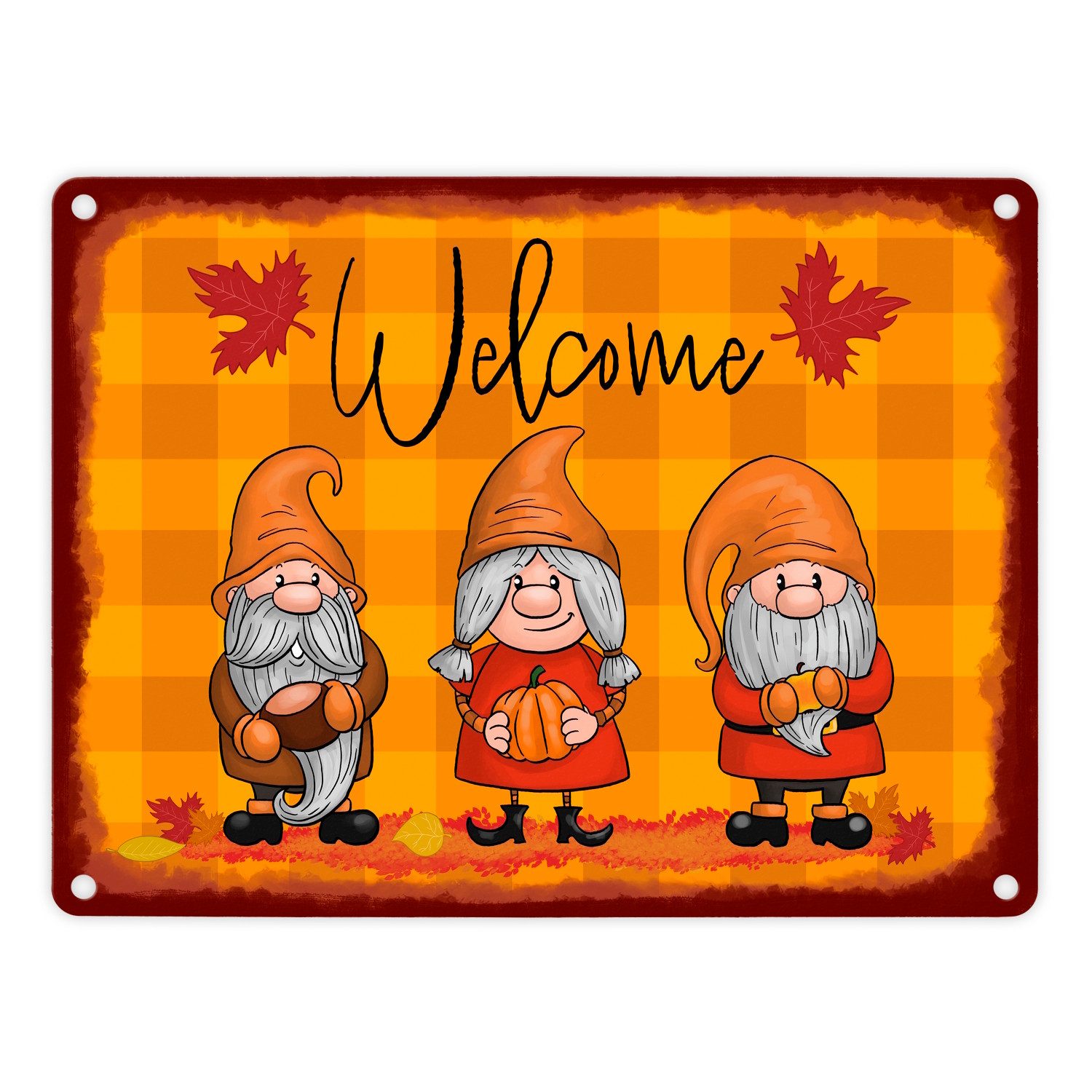 Metallschild Welcome Wichtel Metallschild in 15x20 cm in herbstlichen Farben